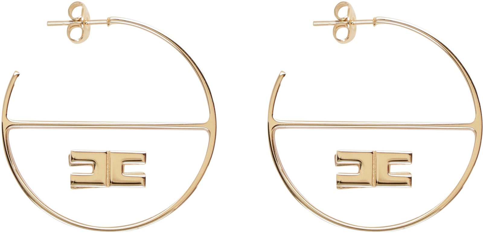 Shop Elisabetta Franchi Logo Hoop Earrings In Gold