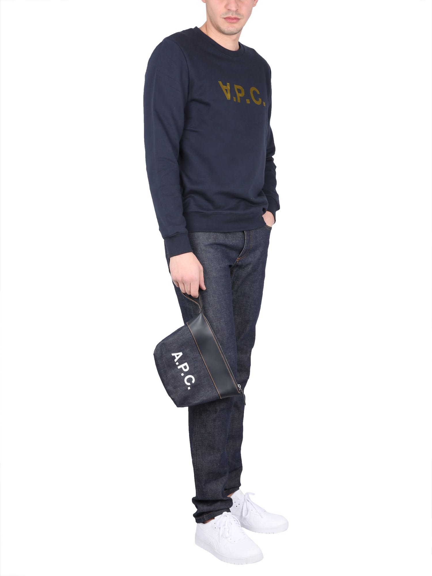 Shop Apc Sweatshirt With V.p.c Logo In Tis Marine Kaki