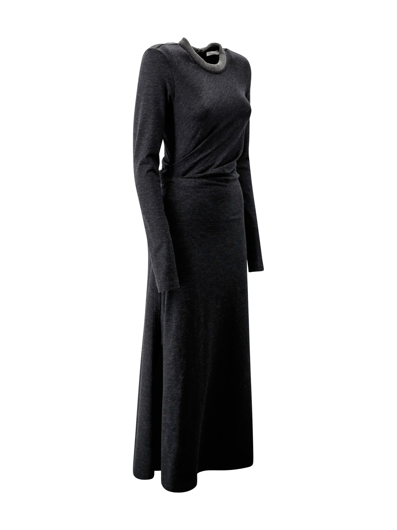 Shop Brunello Cucinelli Draped Jersey Maxi Dress In Black