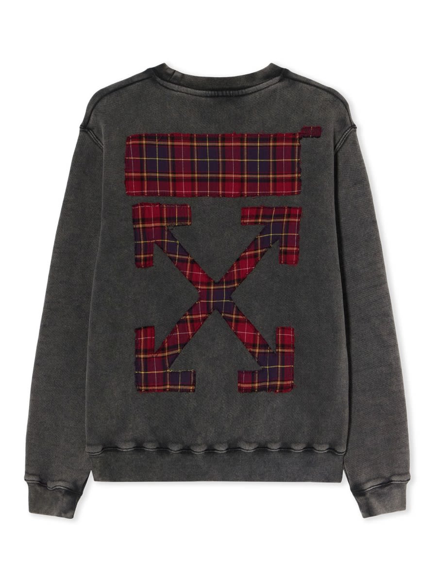 Off-white Arrow Logo Check Knit Sweatshirt In Gray