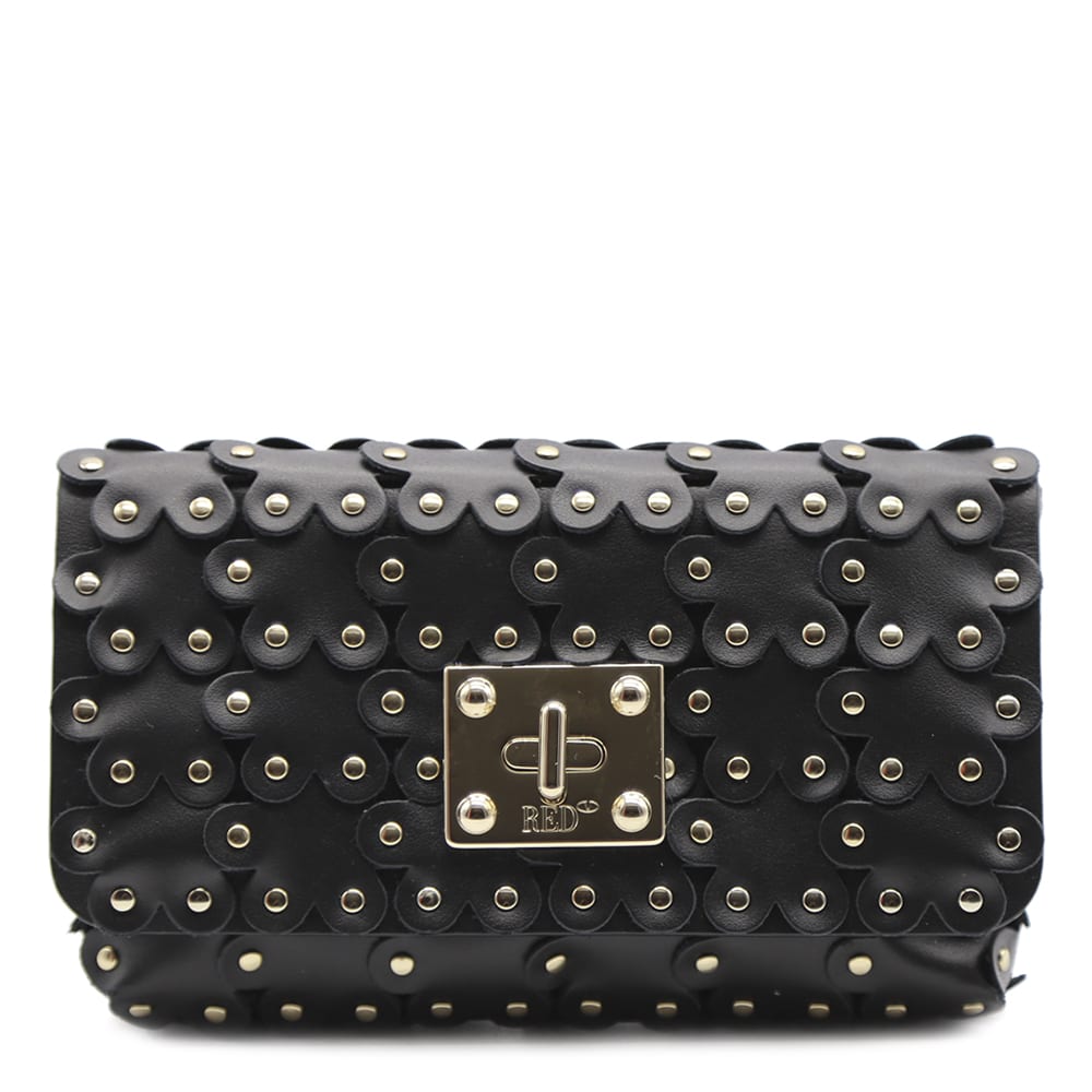 RED Valentino Small Black Flower Puzzle Shoulder Bag In Leather