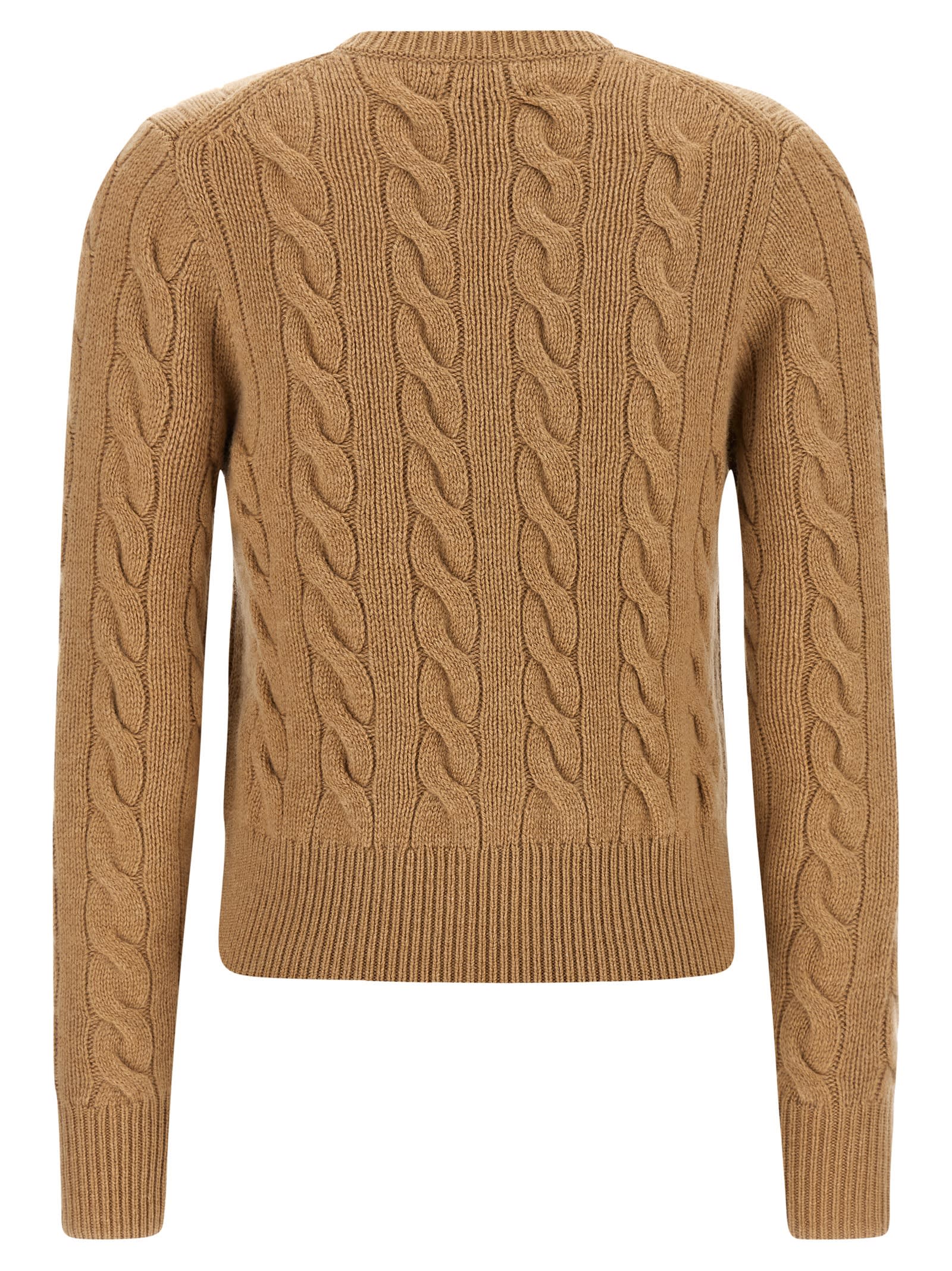 Polo Ralph Lauren Cropped Cable Knit Sweater With Button-down Front In Brown