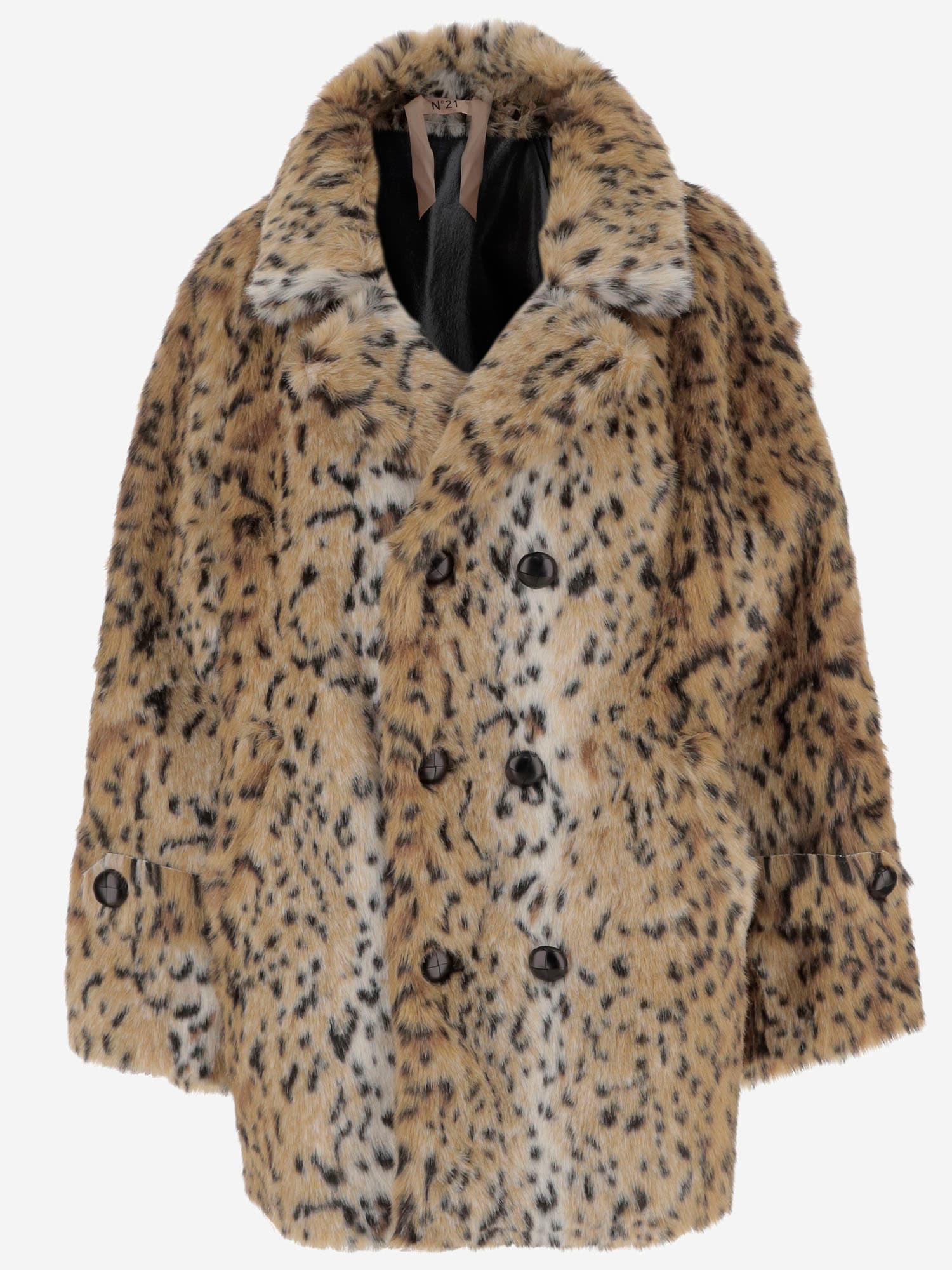 Short Faux Fur Coat With Leo Pattern