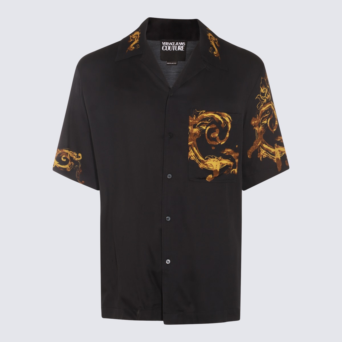 Shop Versace Jeans Couture Black And Gold Viscose Shirt