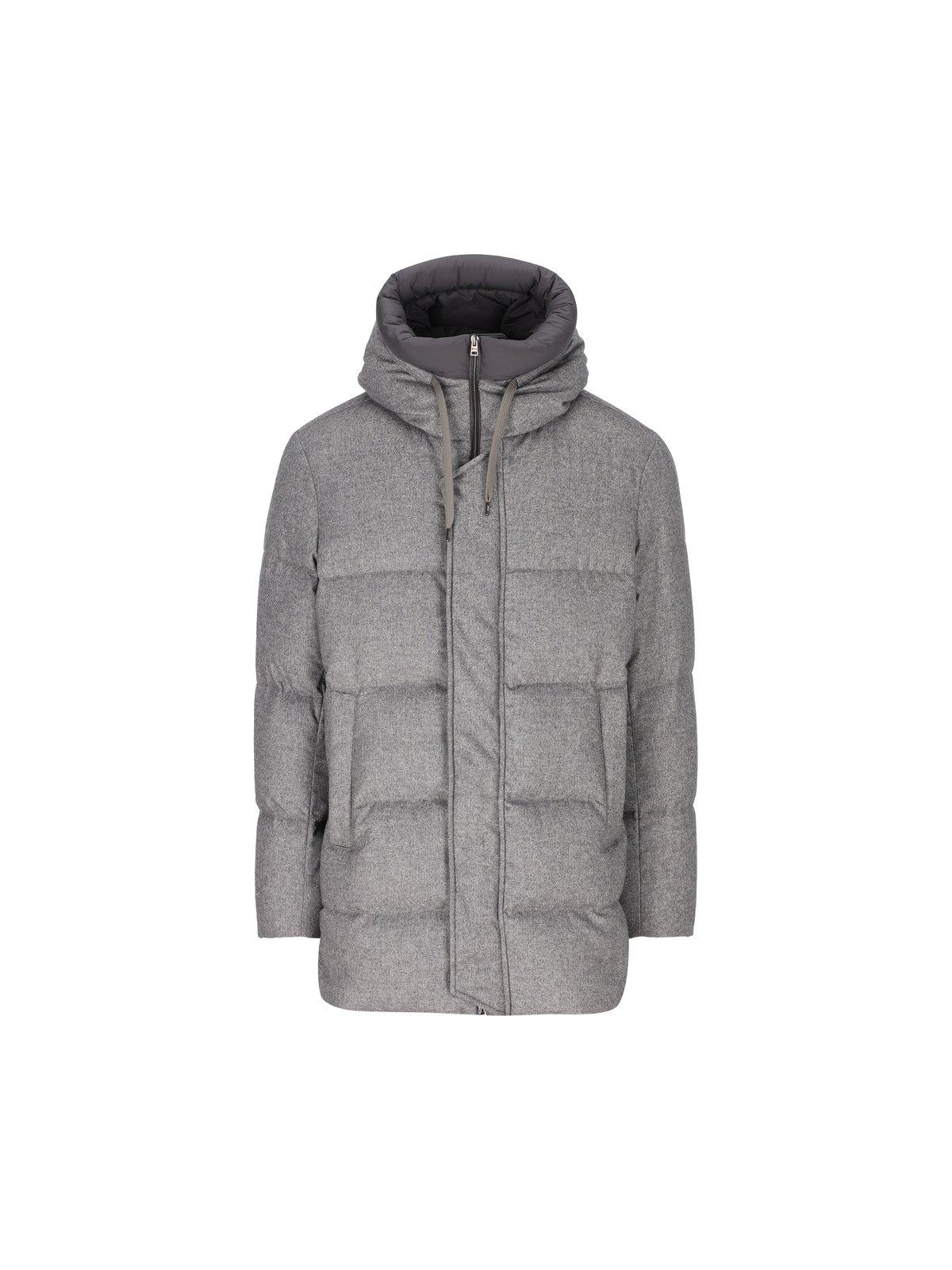 Herno Cashmere And Silk Padded Bomber Jacket In Gray
