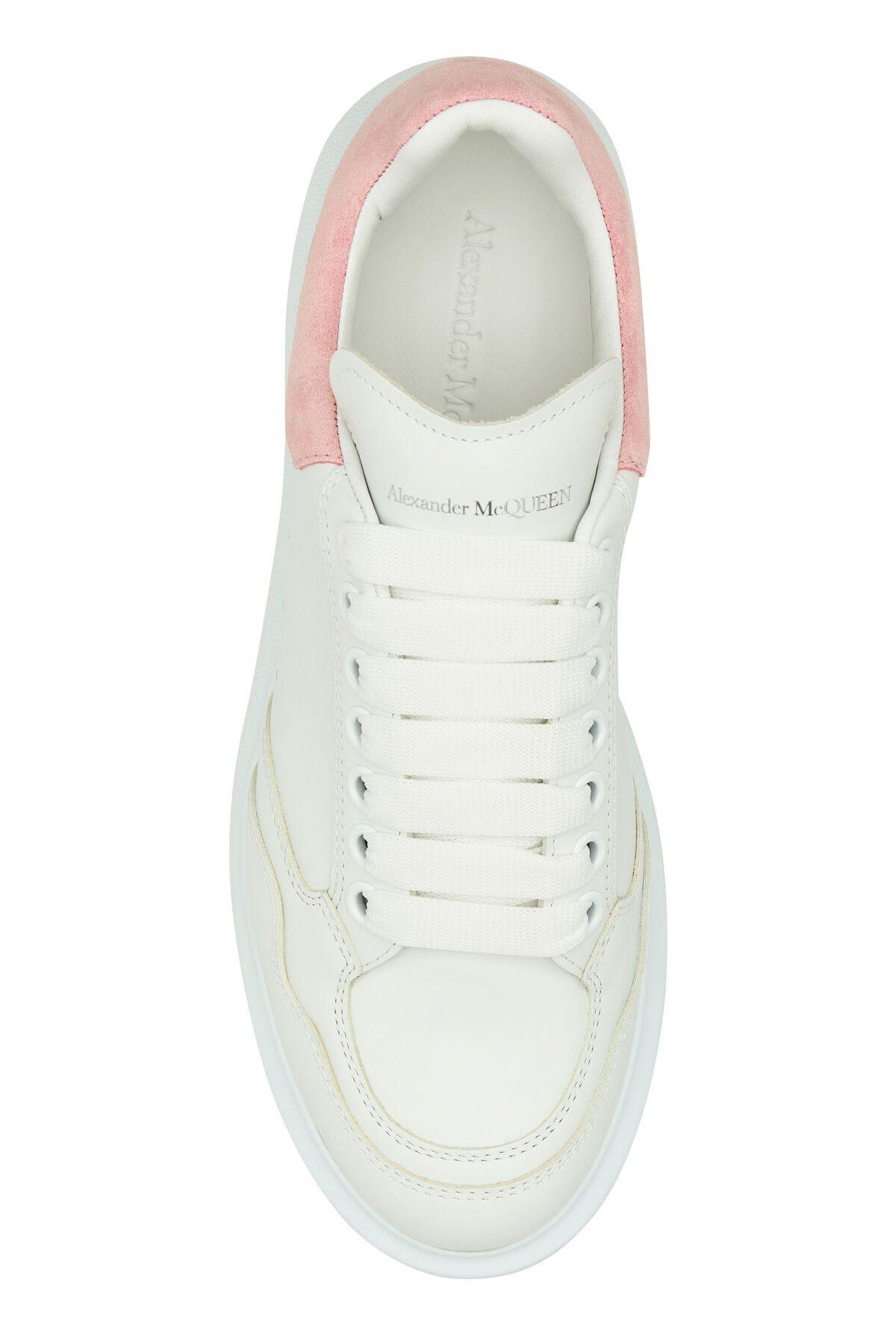 Shop Alexander Mcqueen White Leather Sneakers With Pink Suede Heel