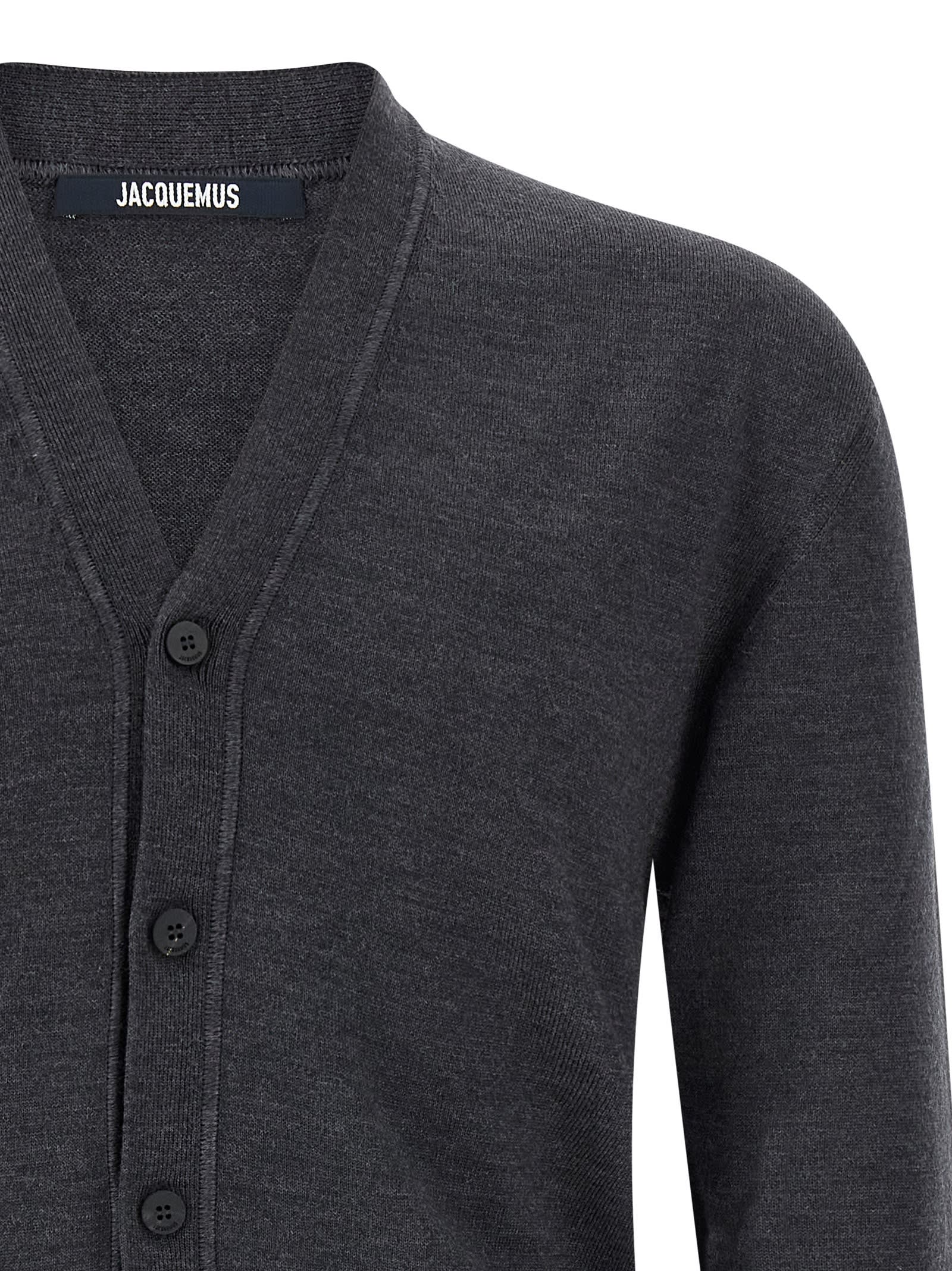 Jacquemus Embroidered Long Sleeve Cardigan In Gray