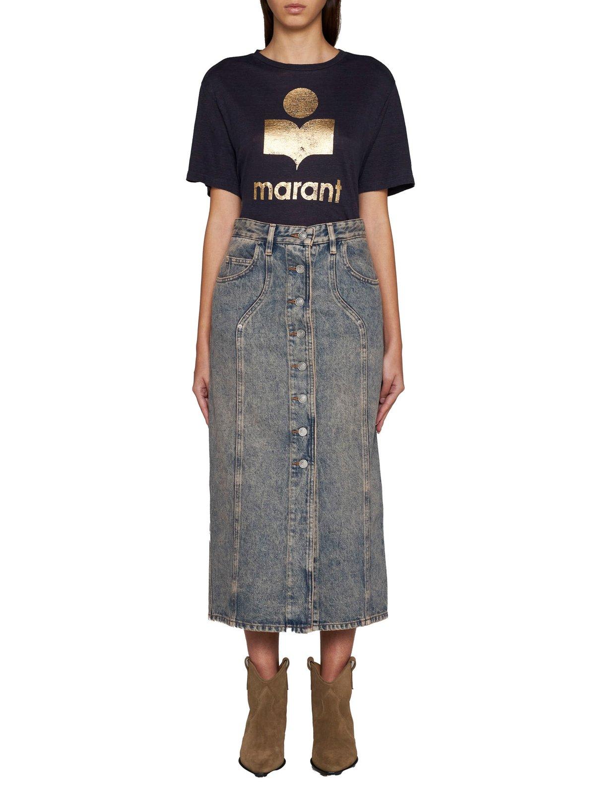 Shop Marant Etoile Buttoned Midi Skirt In Blue