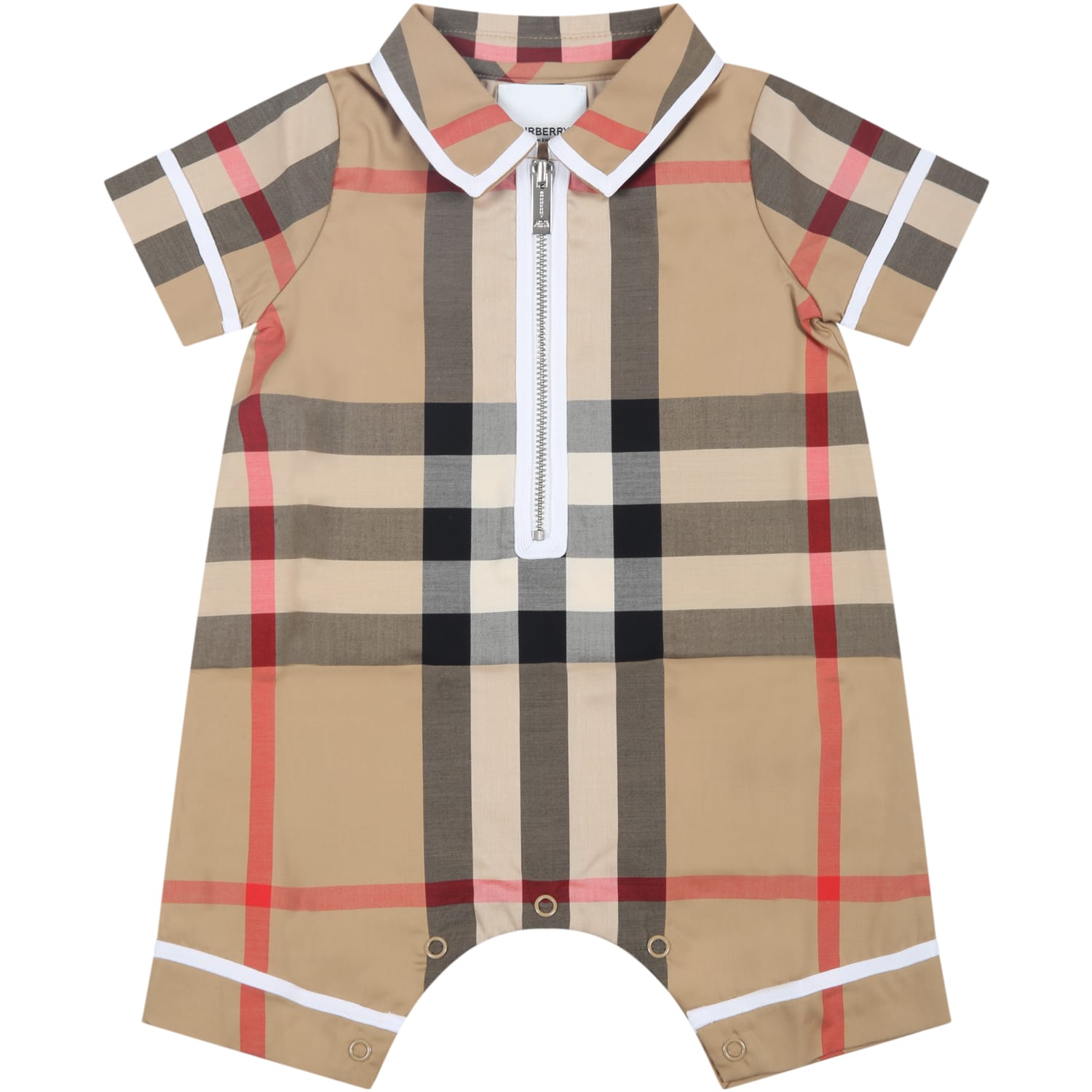 Burberry Beige Romper For Baby Boy With Check Vintage