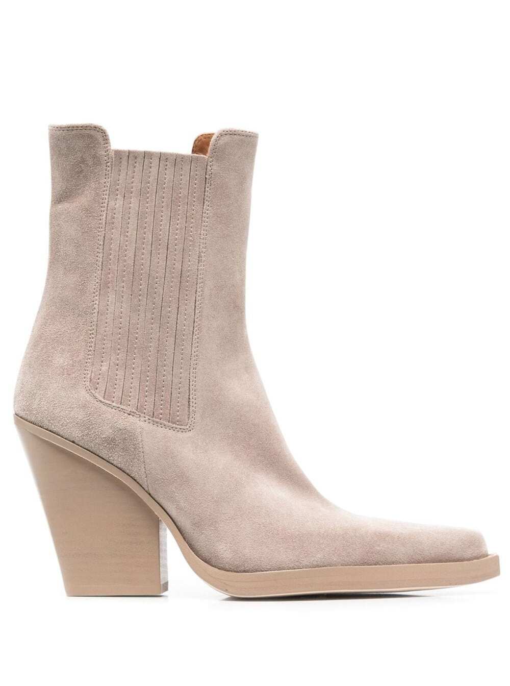 Paris Texas Beige Dallas Ankle Boot In Calf Suede With Logo Detail On The Insole And 10.5cm Wide Heel