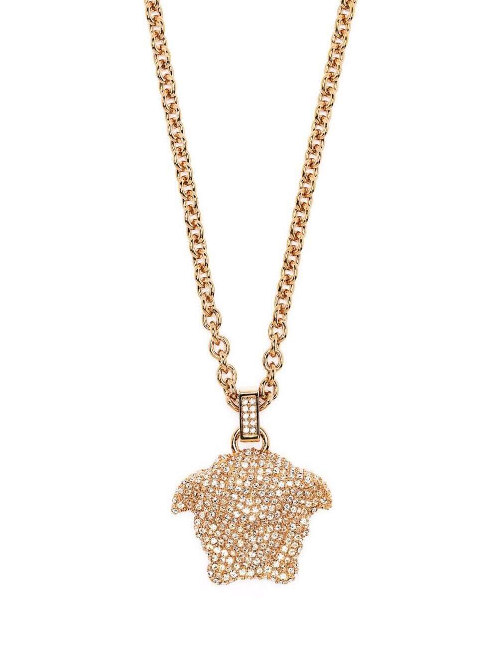 Shop Versace Necklace With Crystal Embellished Medusa Pendant In Gold-tone Brass Woman In Metallic