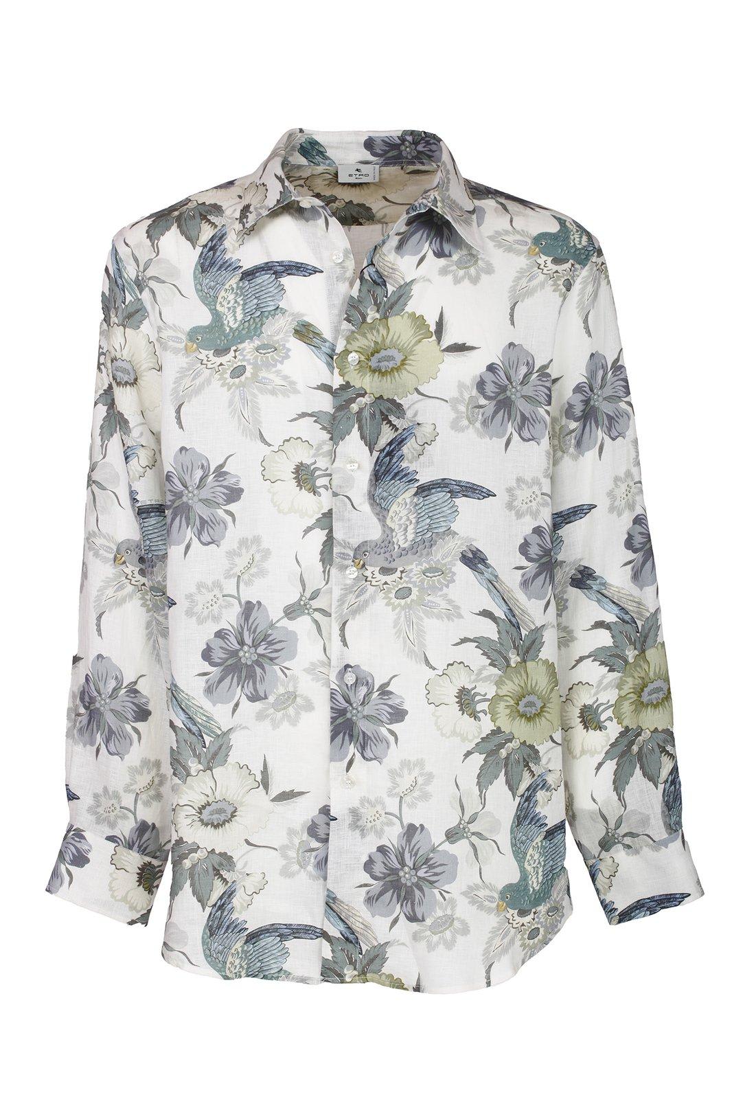 Etro Allover Floral Print Long-sleeved Shirt In Purple