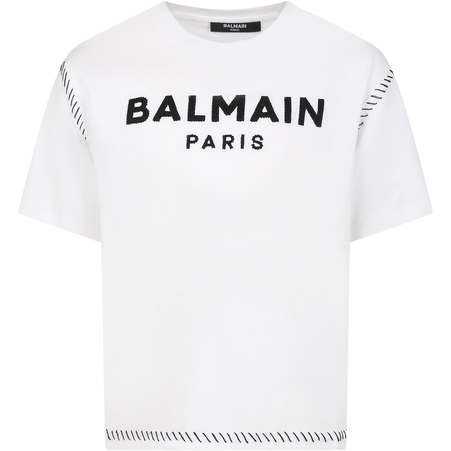 Balmain White T-shirt For Kids With Logo
