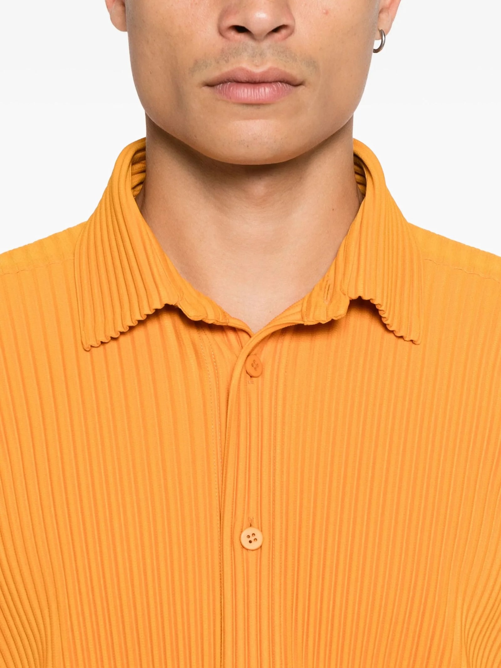 Issey Miyake Long Sleeve Ribbed Shirt Side Slits In Orange