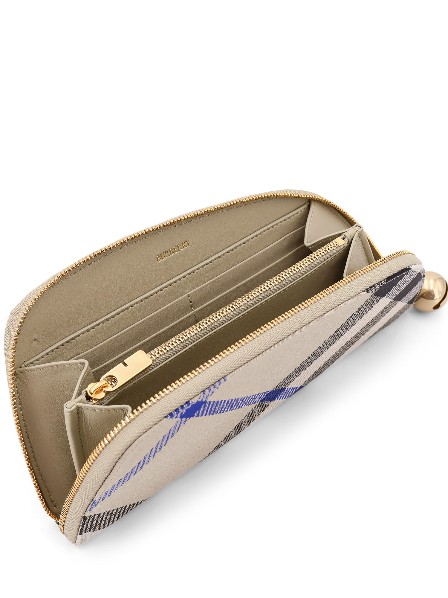 BURBERRY FABRIC WALLET WITH CHECK MOTIF, CLOSURE WITH ZIP, LEATHER LINING AND ASYMMETRIC PROFILE