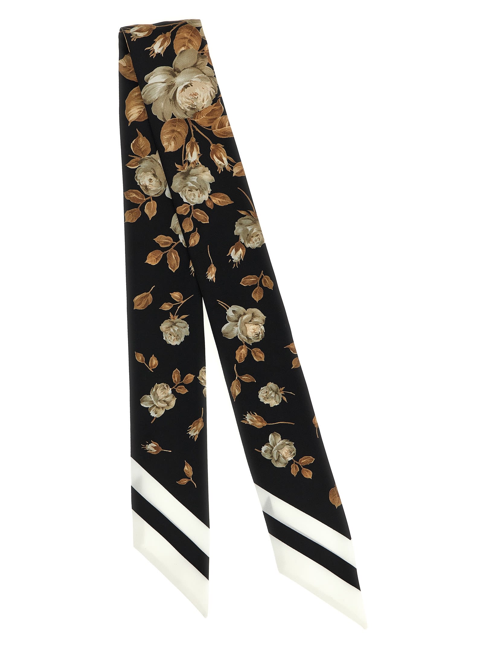 Dolce & Gabbana Lightweight Silk Bandeau Scarf With Floral Border In Multi
