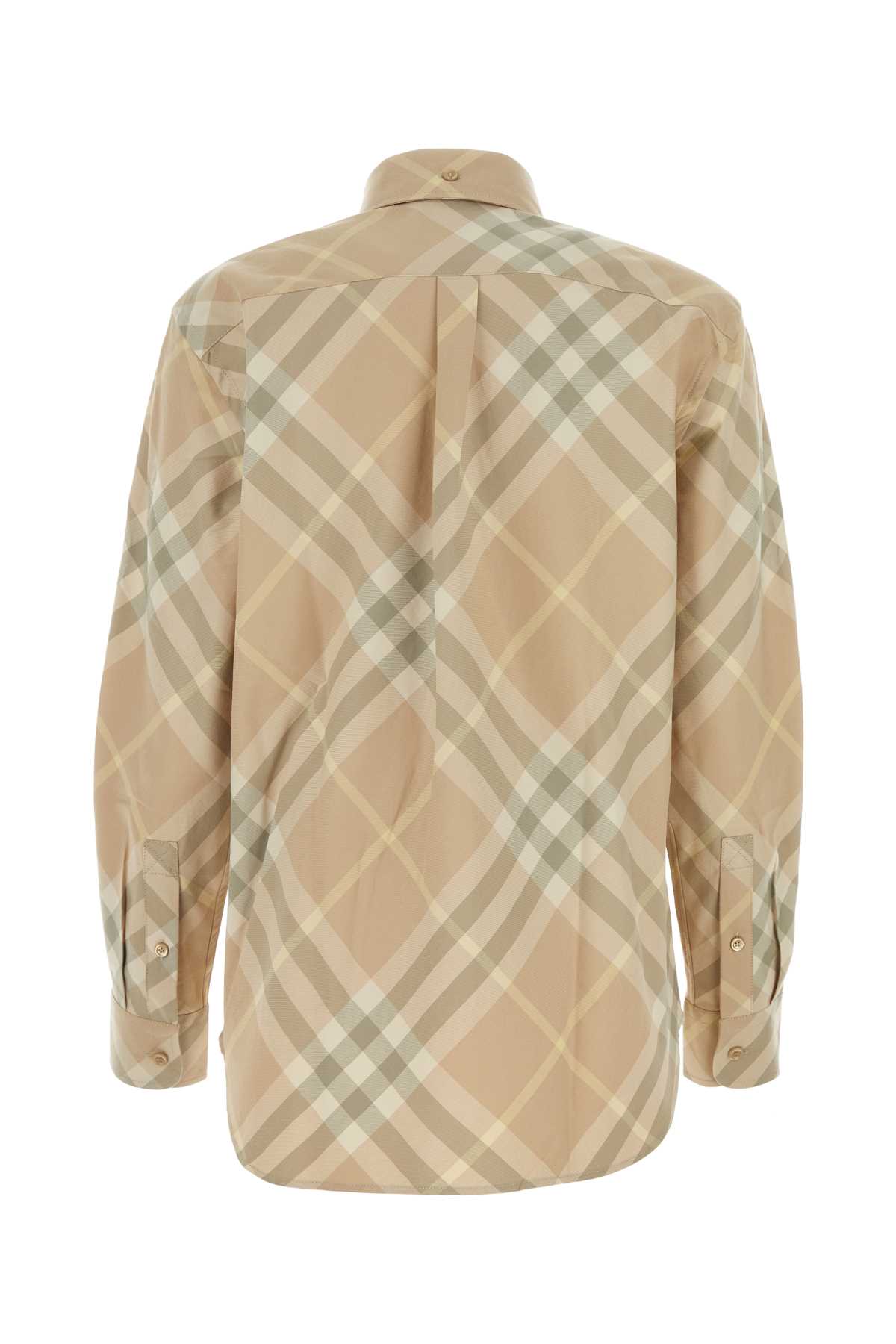 Shop Burberry Embroidered Cotton Shirt In Flaxipcheck