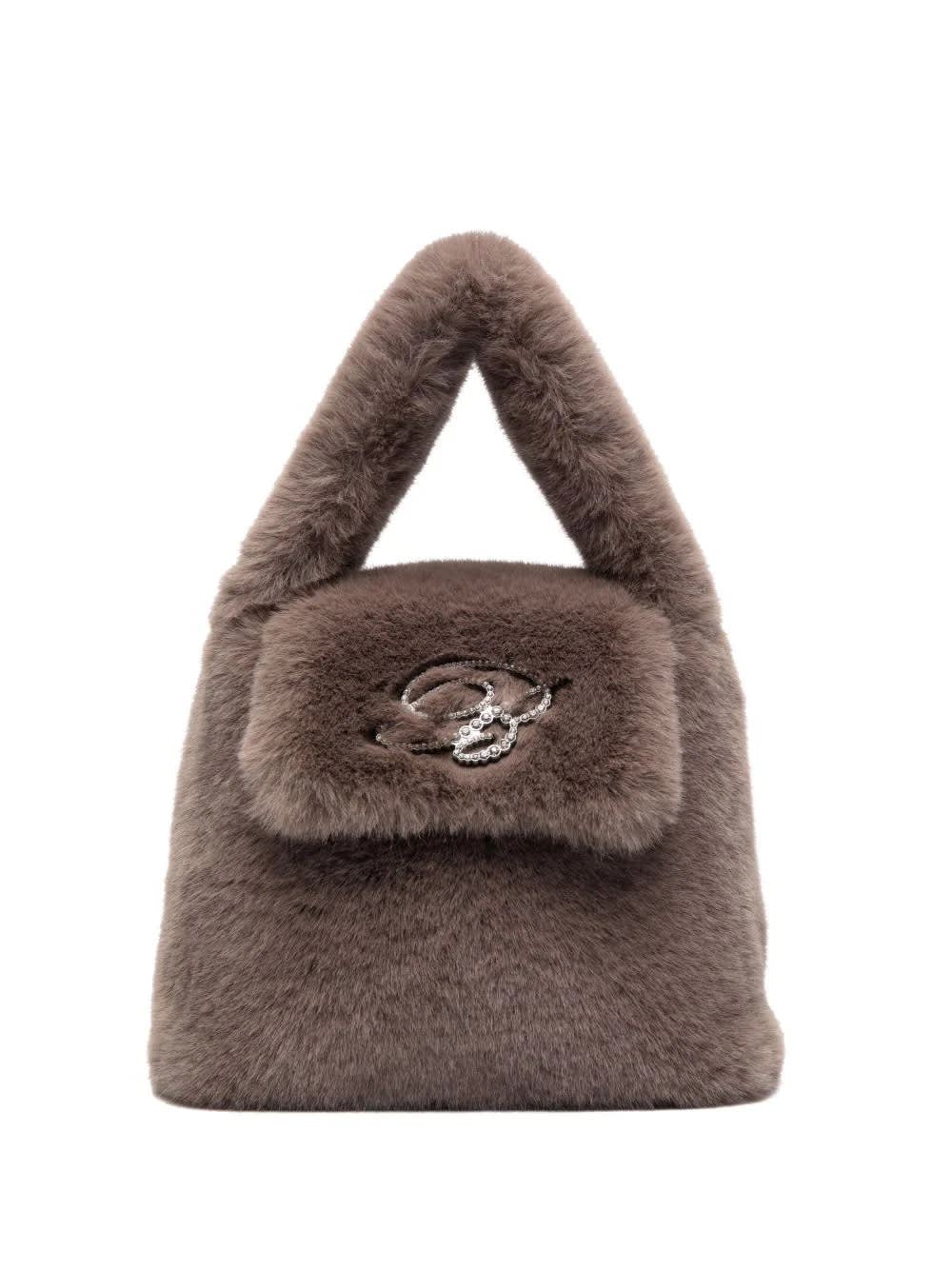 Green Faux Fur Mini Bag With Flap And Logo