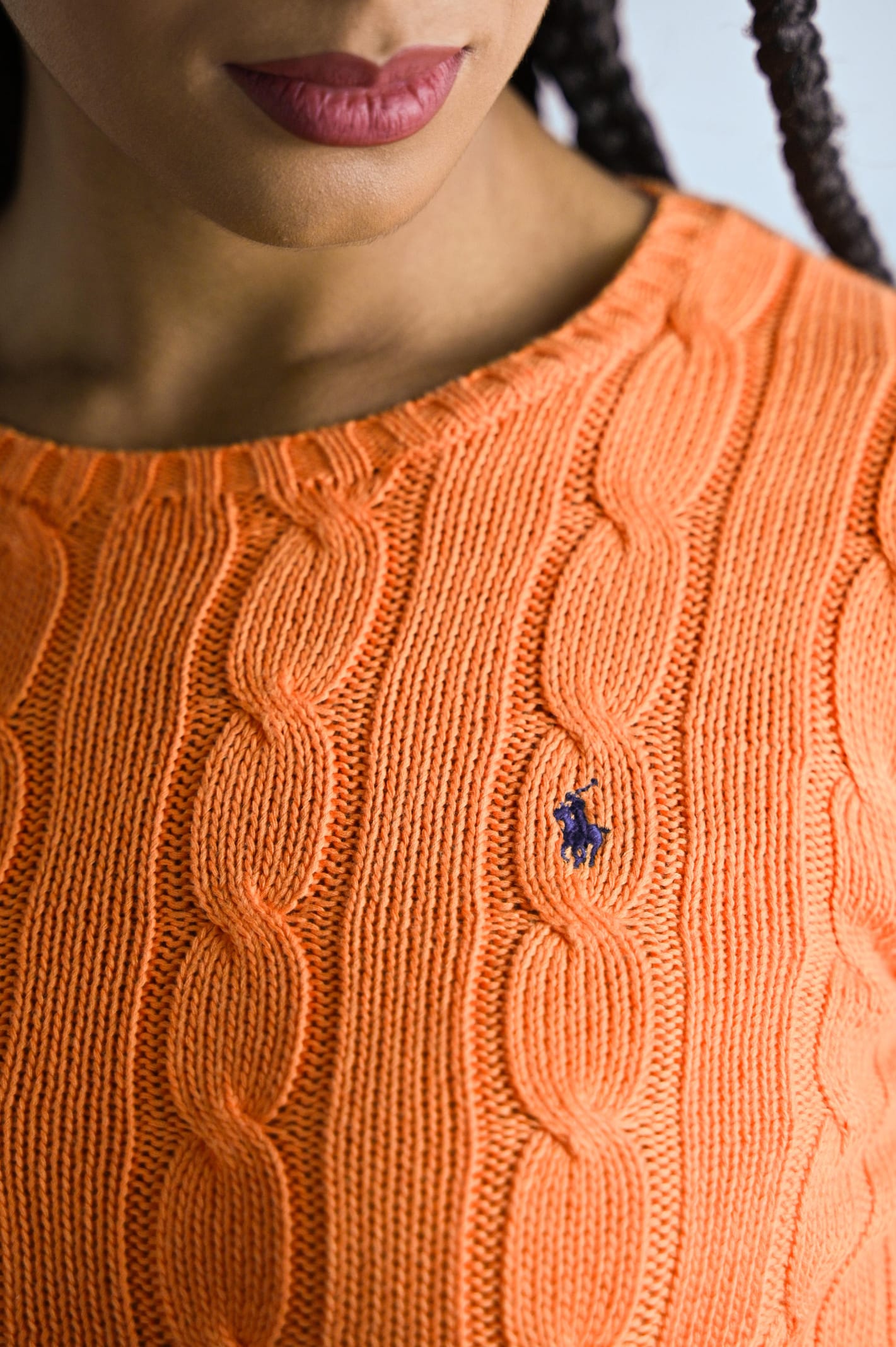 Polo Ralph Lauren Cable Knit Pullover With Ribbed Finish In Orange