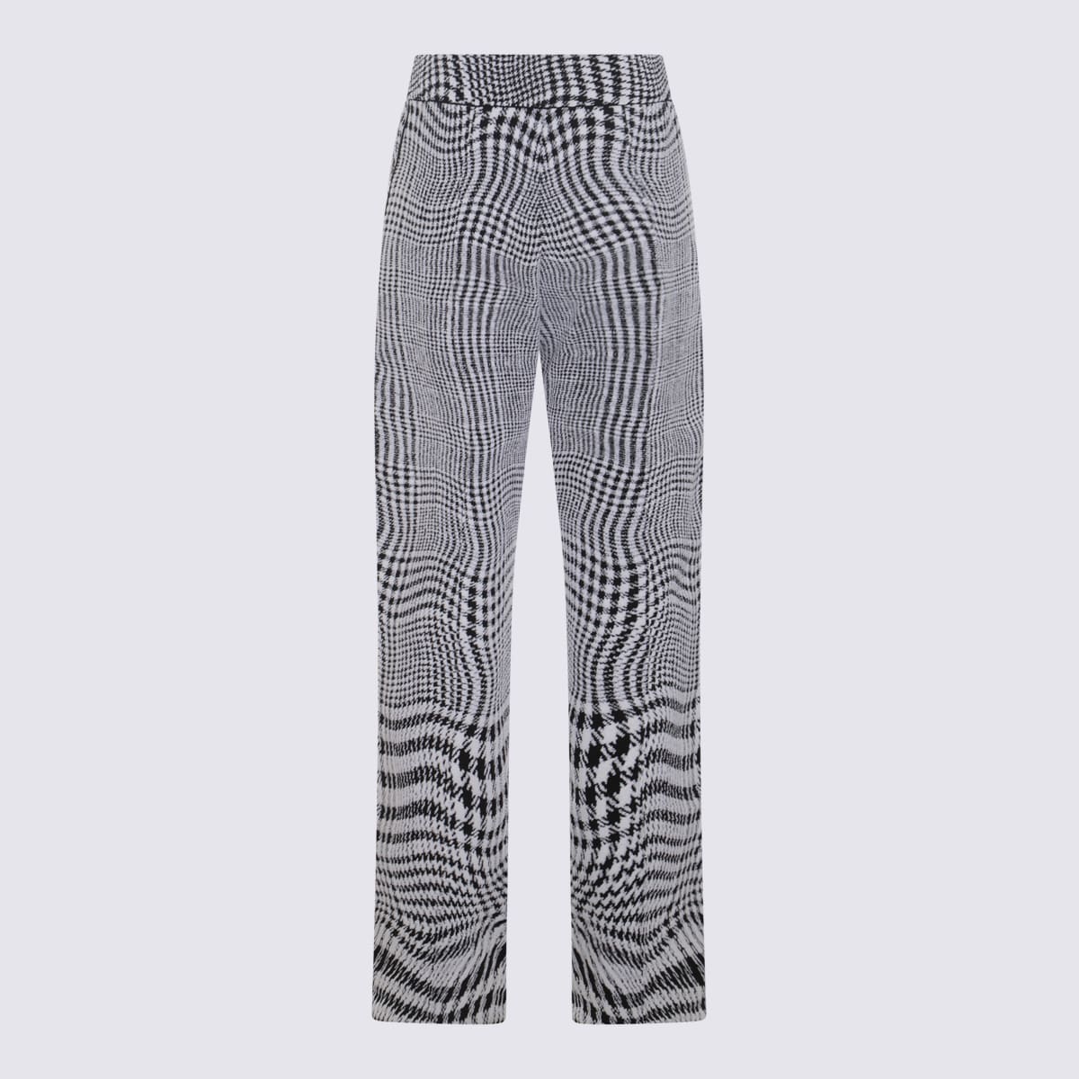 Shop Burberry White And Black Wool Pants In Monochrome Ip Pttn