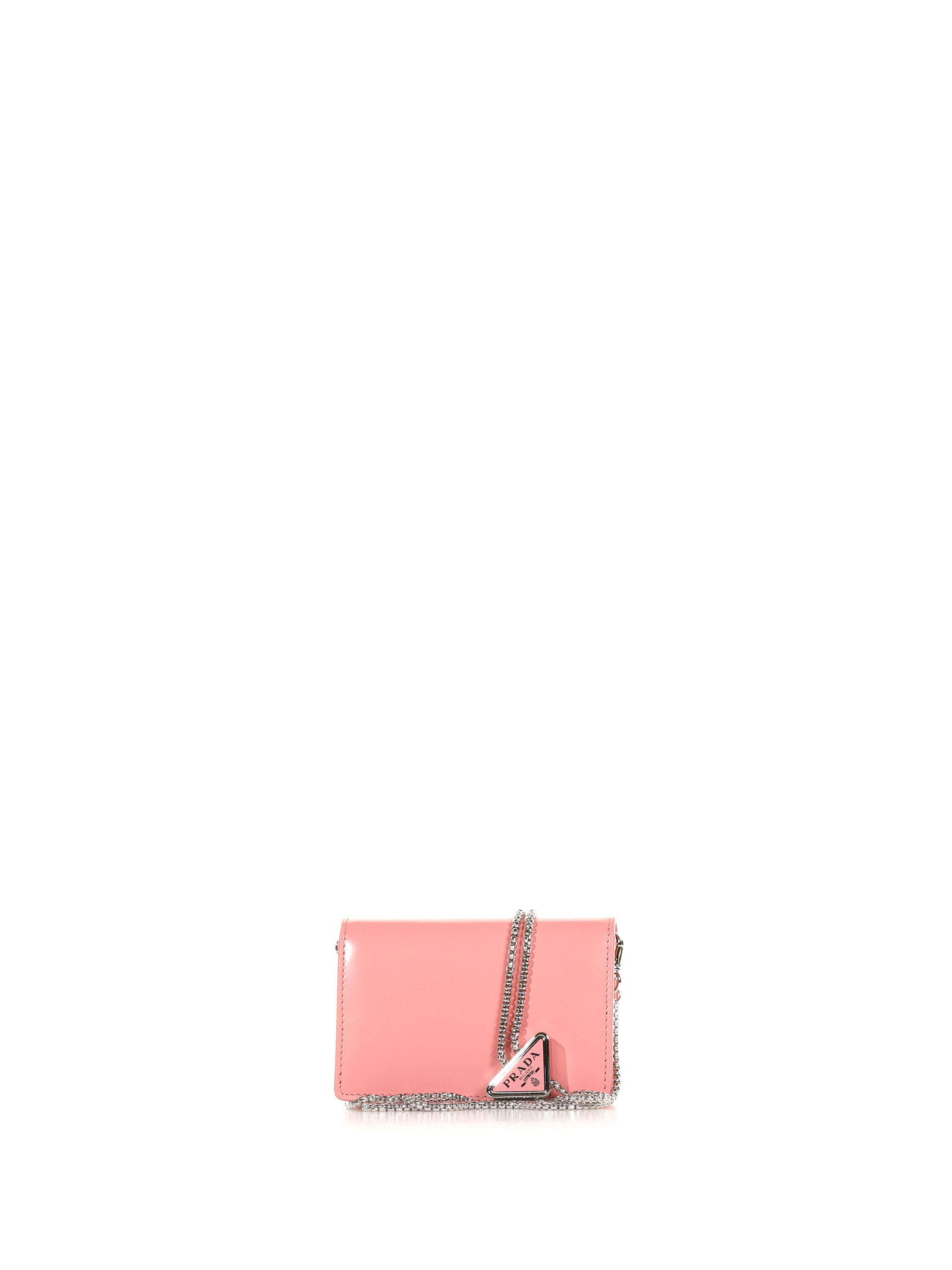 Prada Leather Card Holder With Shoulder Strap In Petalo