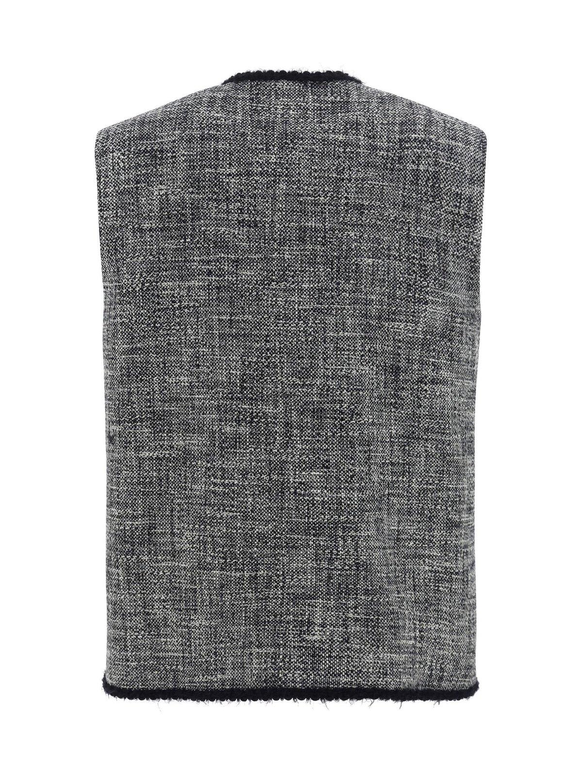 Shop Msgm Single-breasted Tweed Vest In White