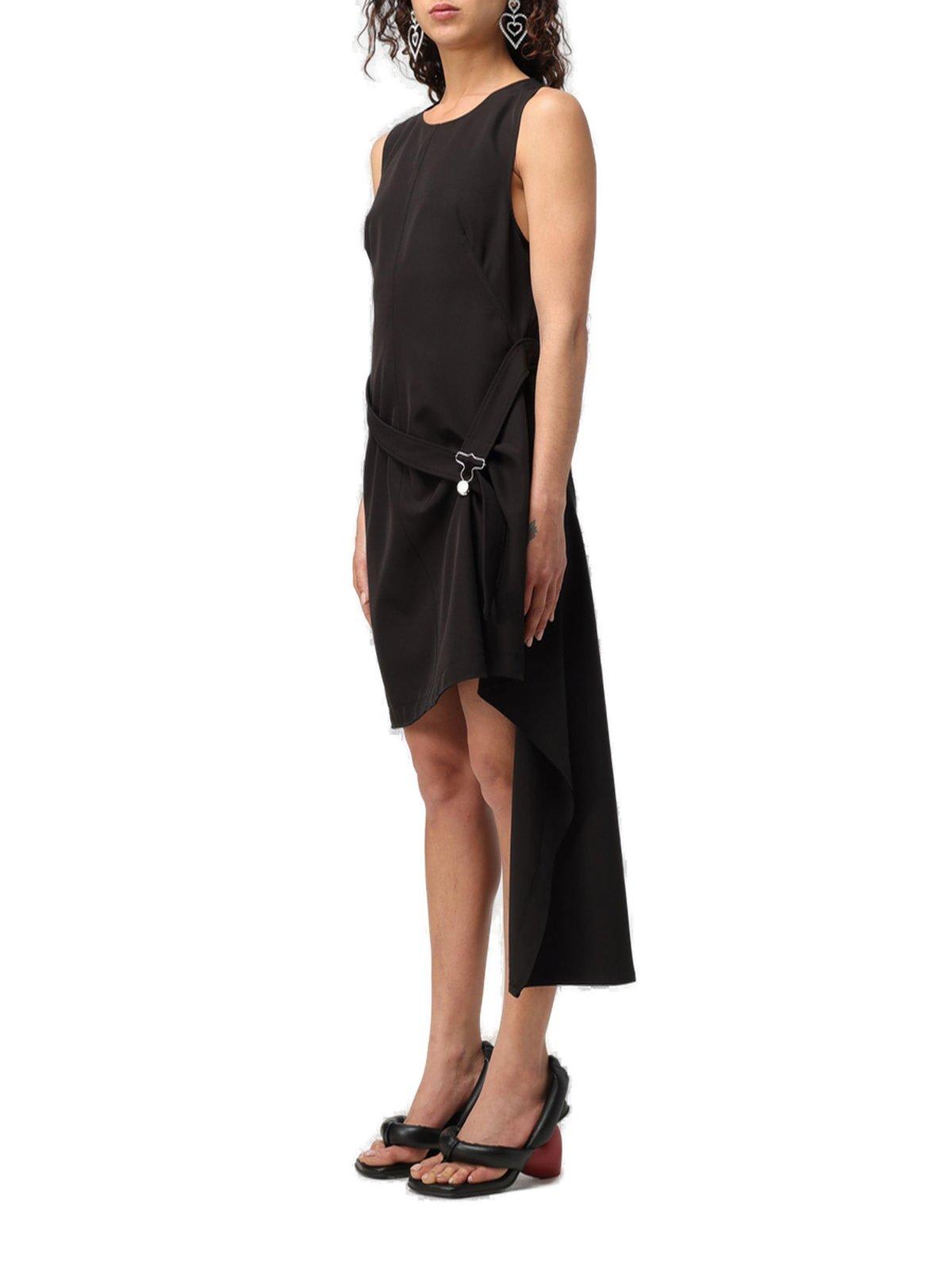 Shop M05ch1n0 Jeans Jeans Sleeveless Asymmetric Hem Mini Dress In Nero