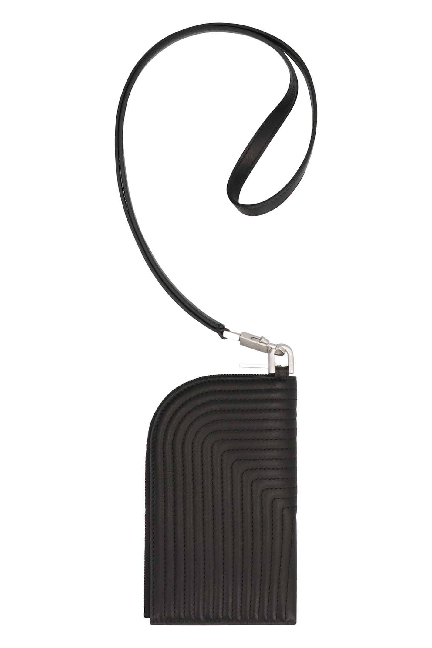 Rick Owens Quilted Calf Leather Wallet With Removable Strap In Black