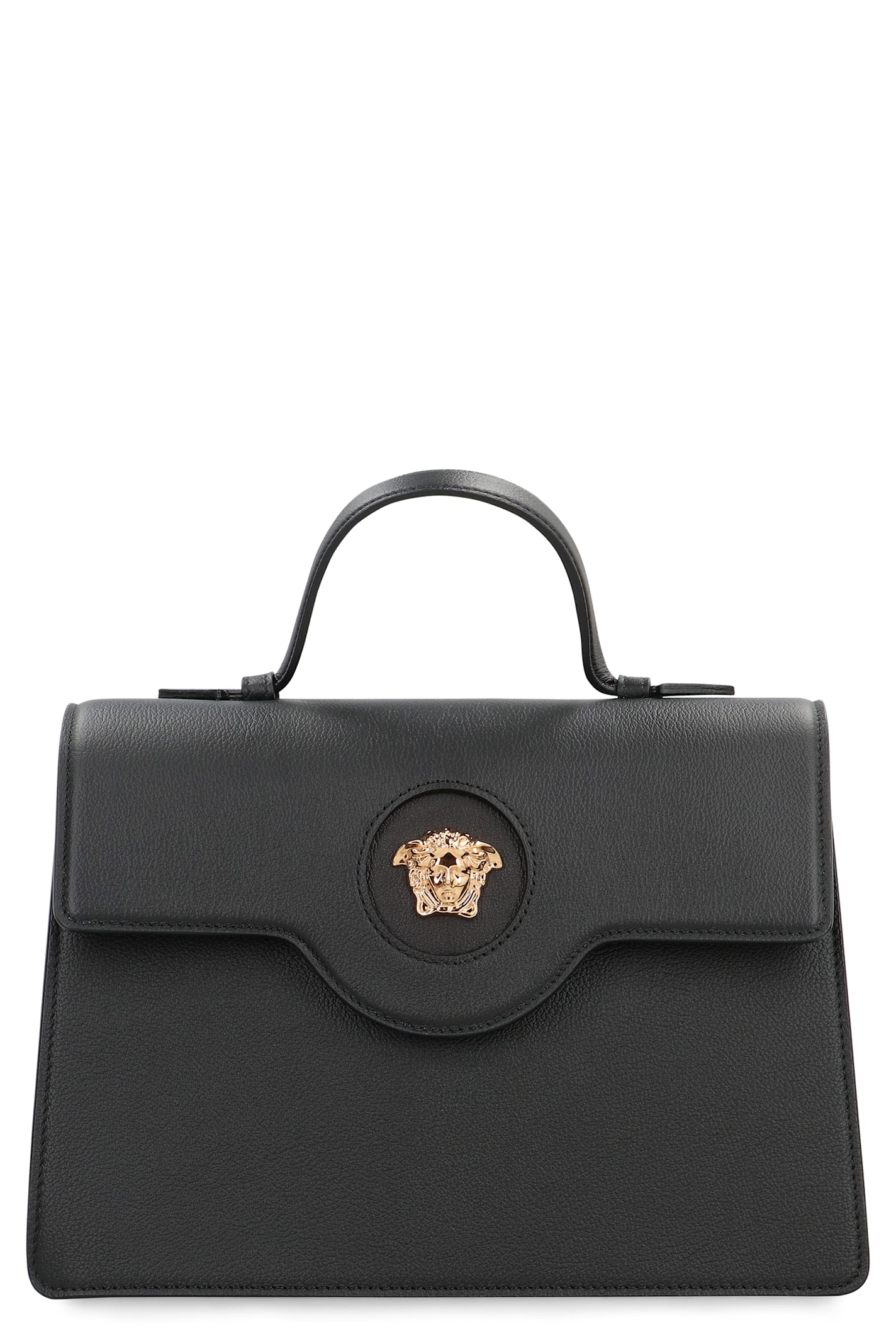 Versace La Medusa Leather Handbag In Black