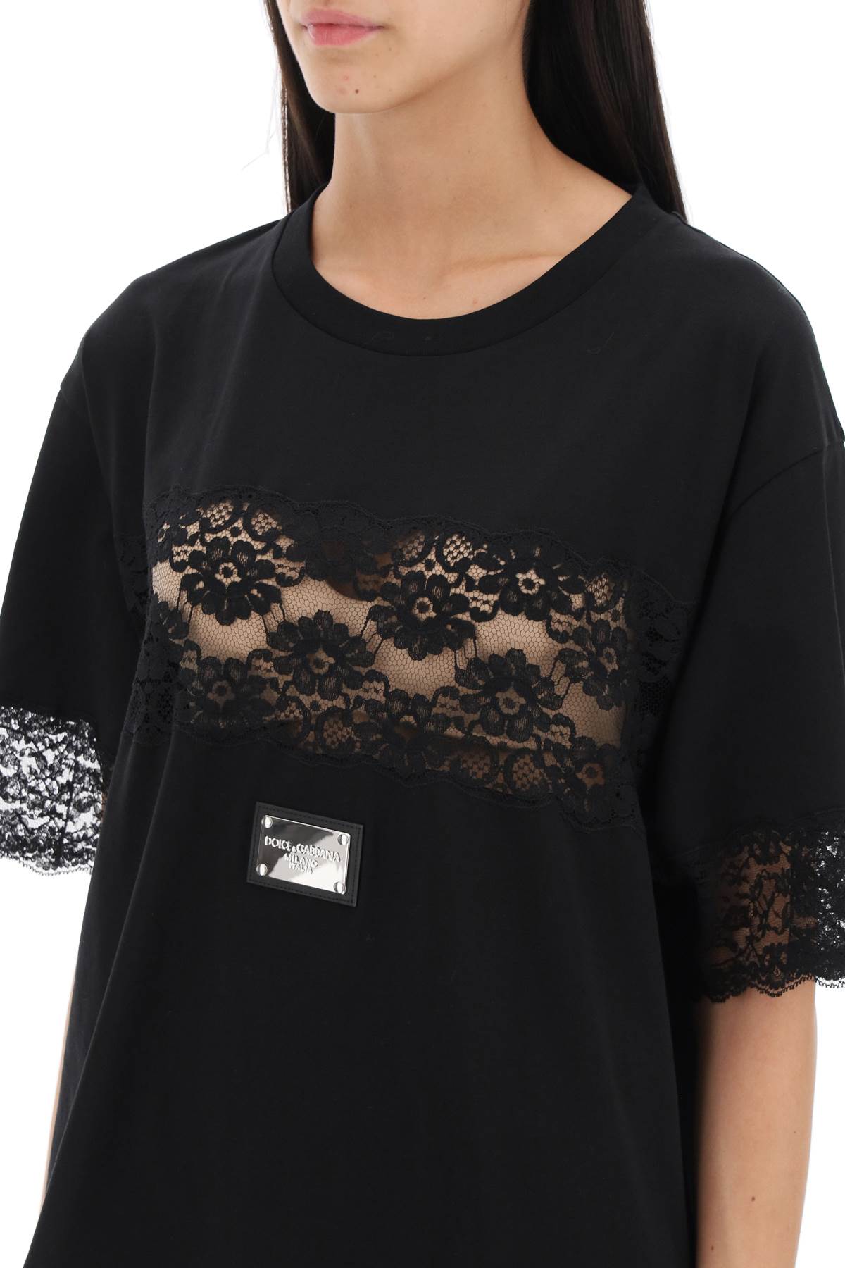 Shop Dolce & Gabbana T-shirt With Lace Inserts In Nero (black)