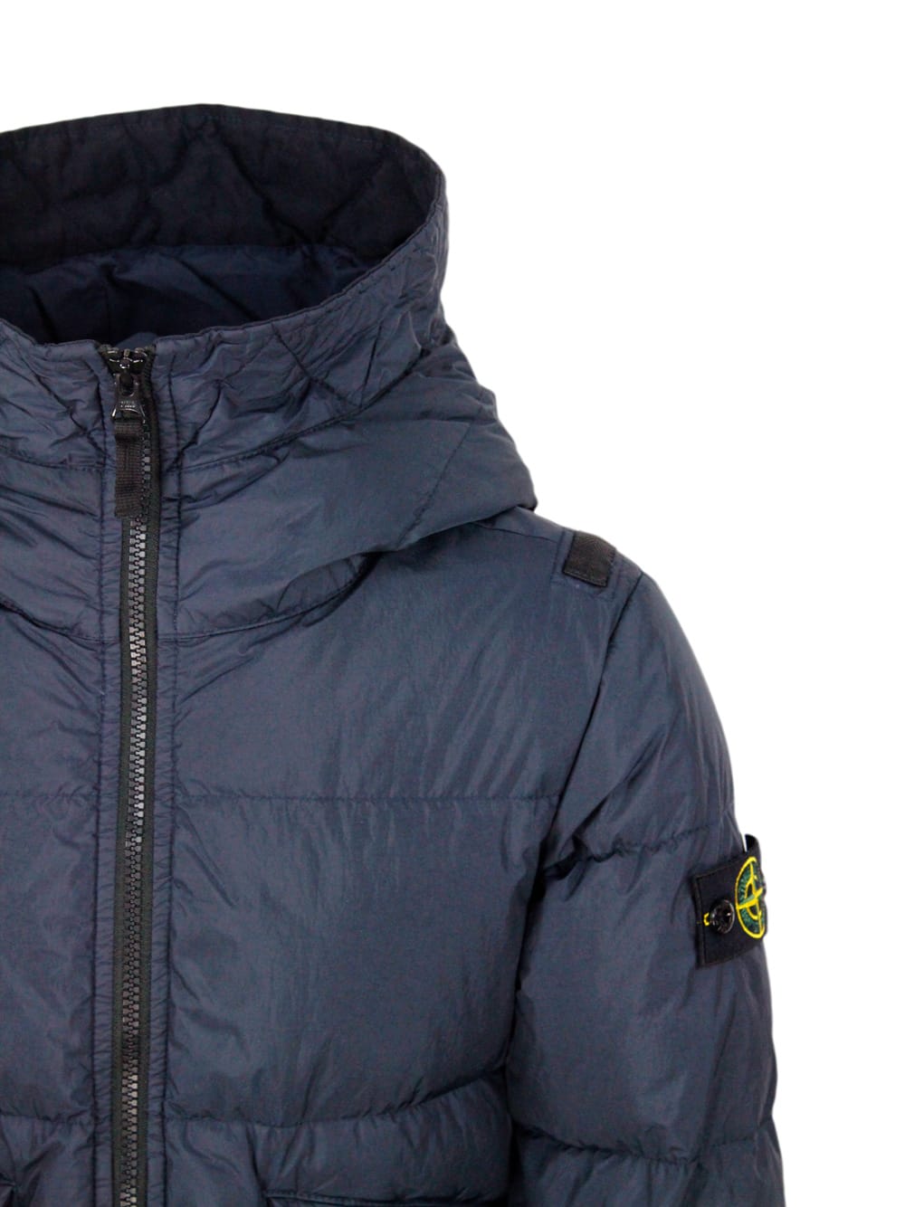 Stone Island Down Jacket In Real Goose Down With Hood In Nylon Metal Econyl In Regenerated Yarns. Ba In Blue