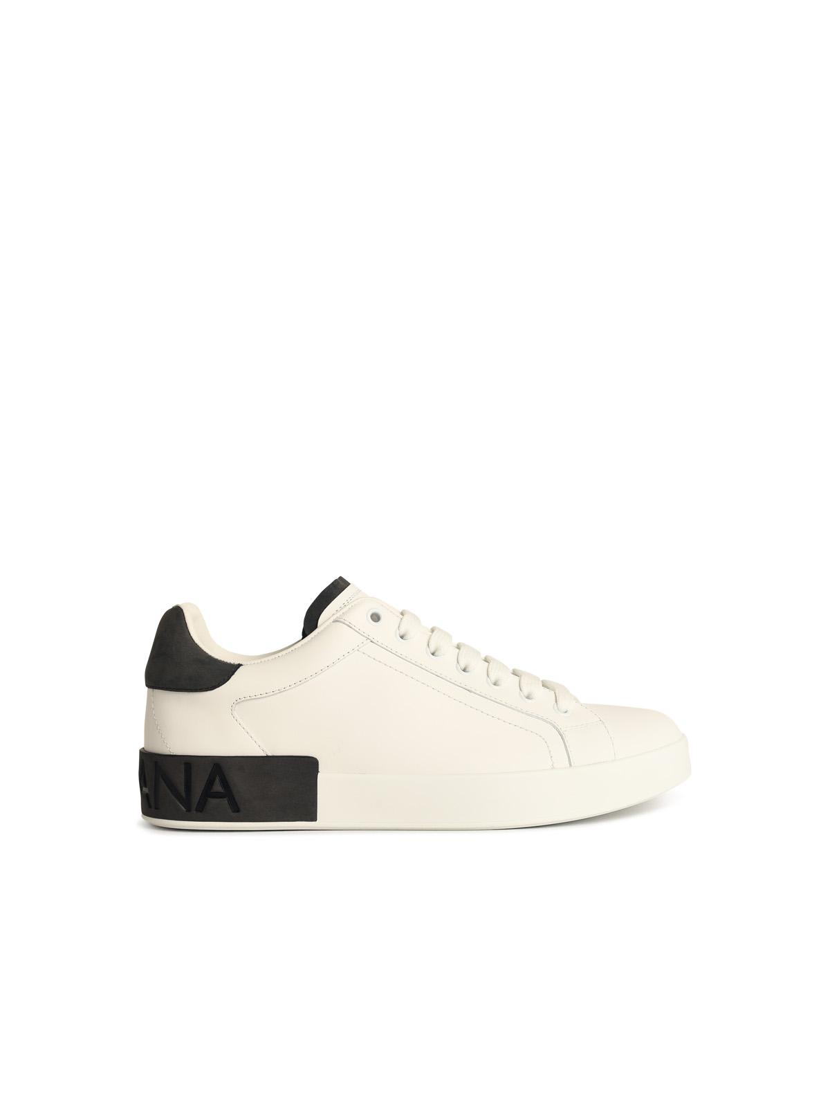 Dolce & Gabbana White Leather Portofino Sneakers In White