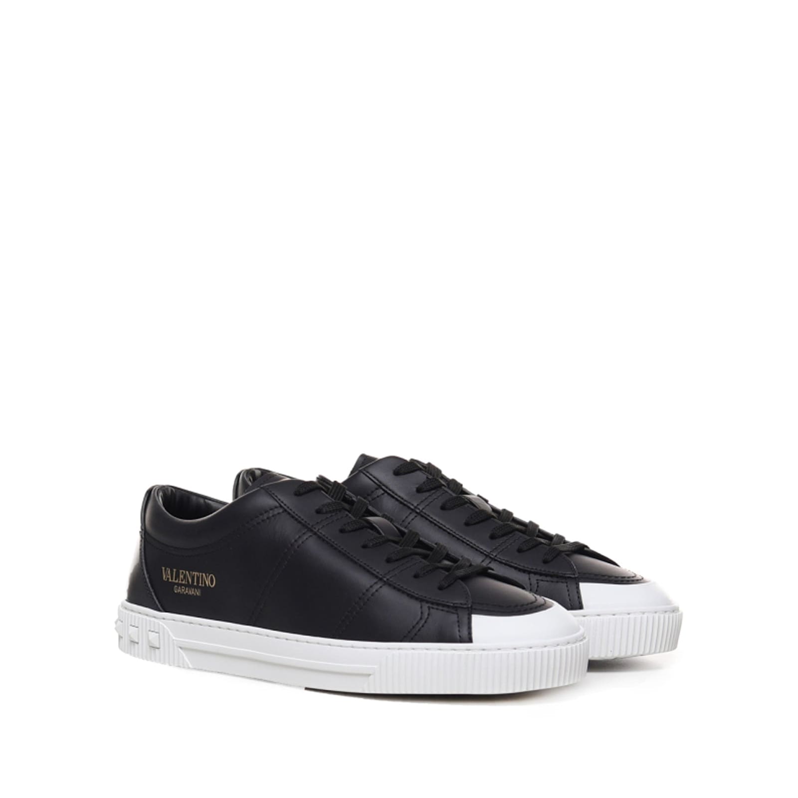 Shop Valentino Garavani Leather Sneakers In Black