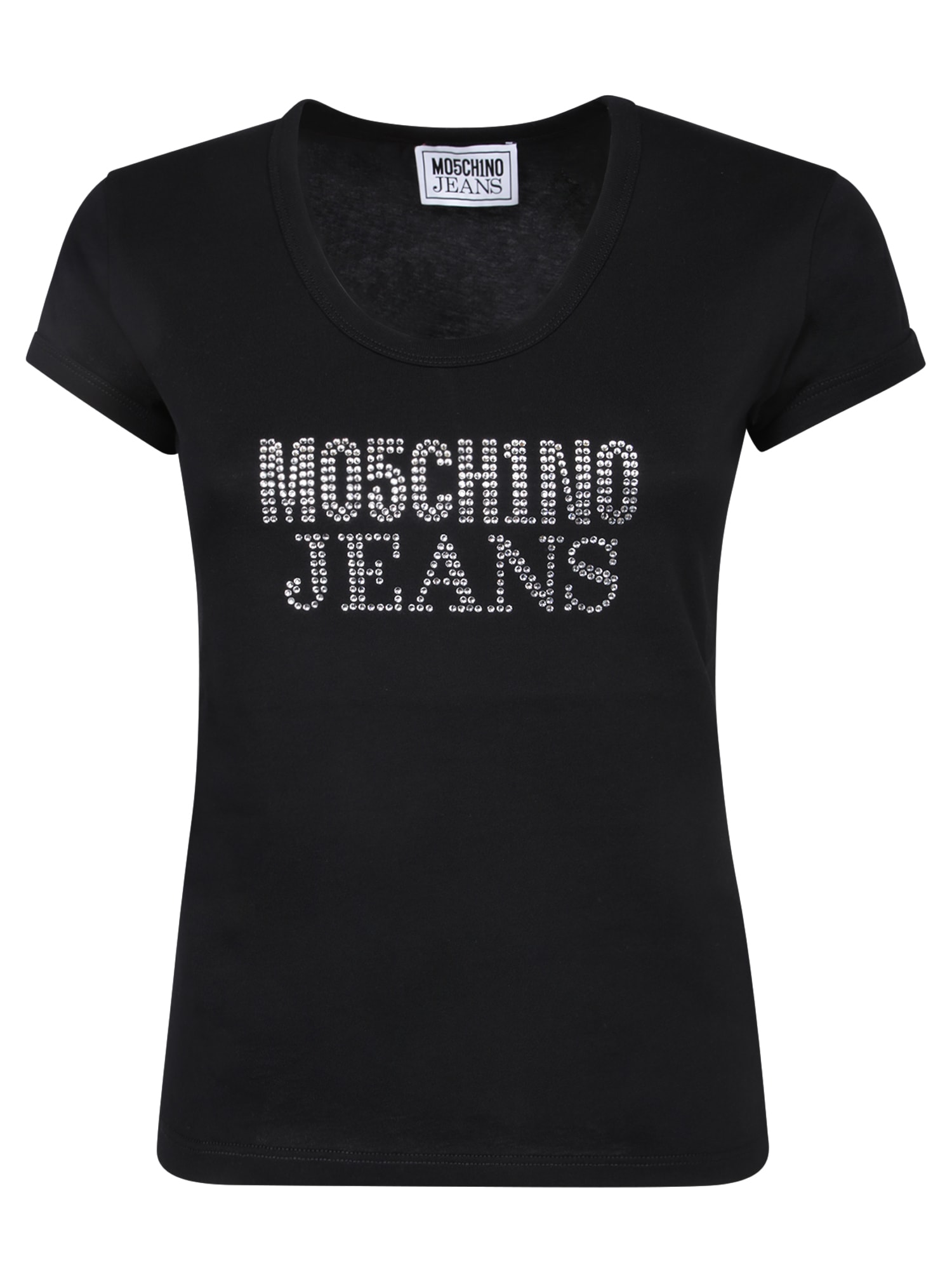 Shop Moschino Black Rhinestone Logo T-shirt
