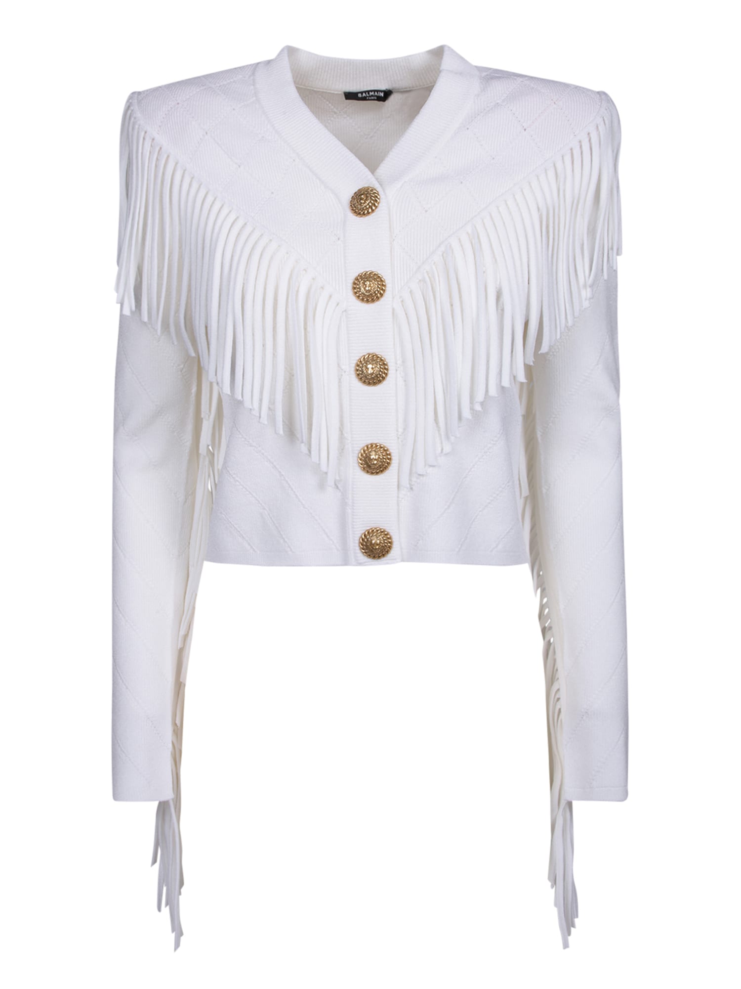 Shop Balmain White Fringe Jacket