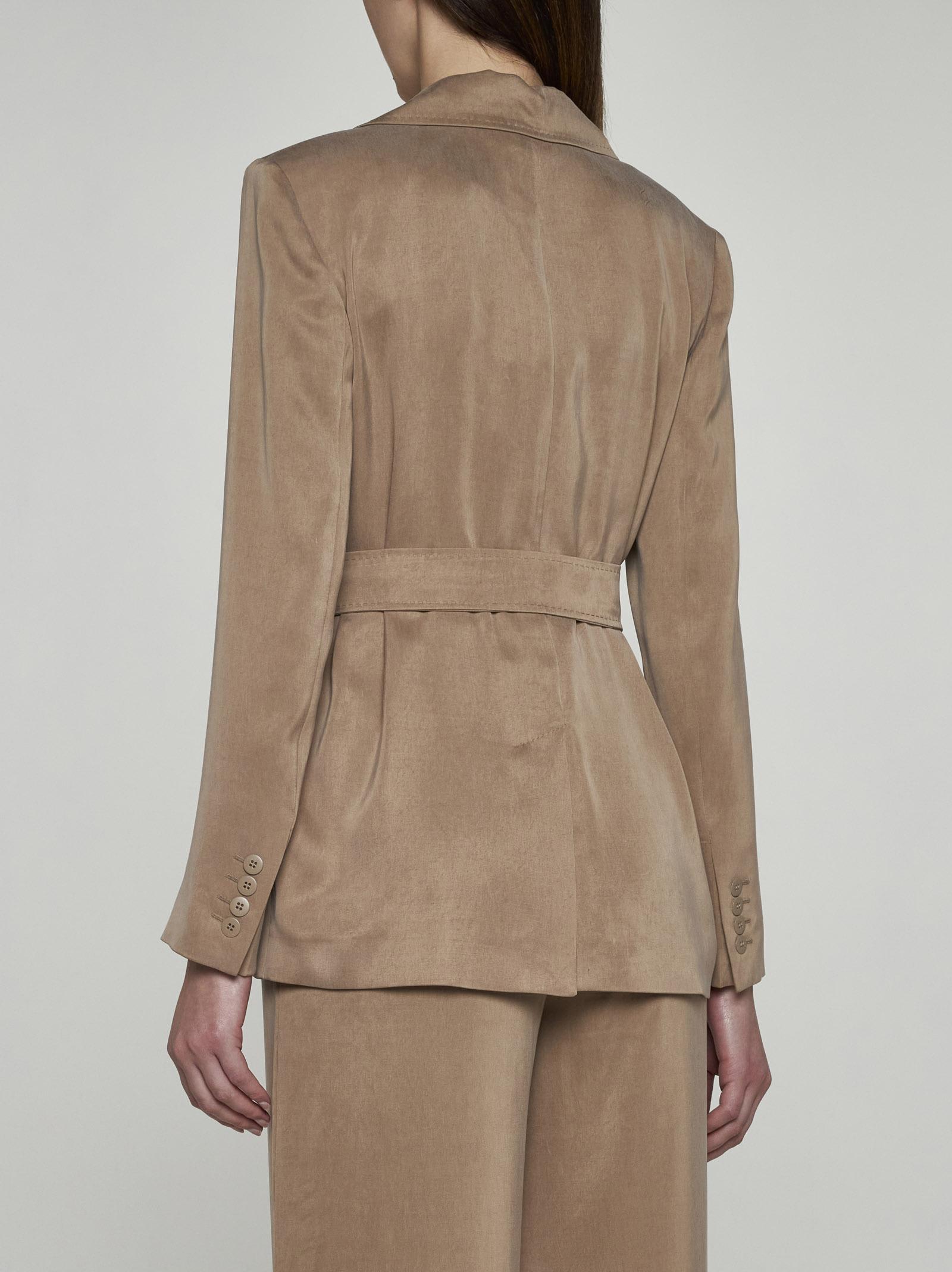 Shop Max Mara Vaimy Belted Satin Blazer In Beige