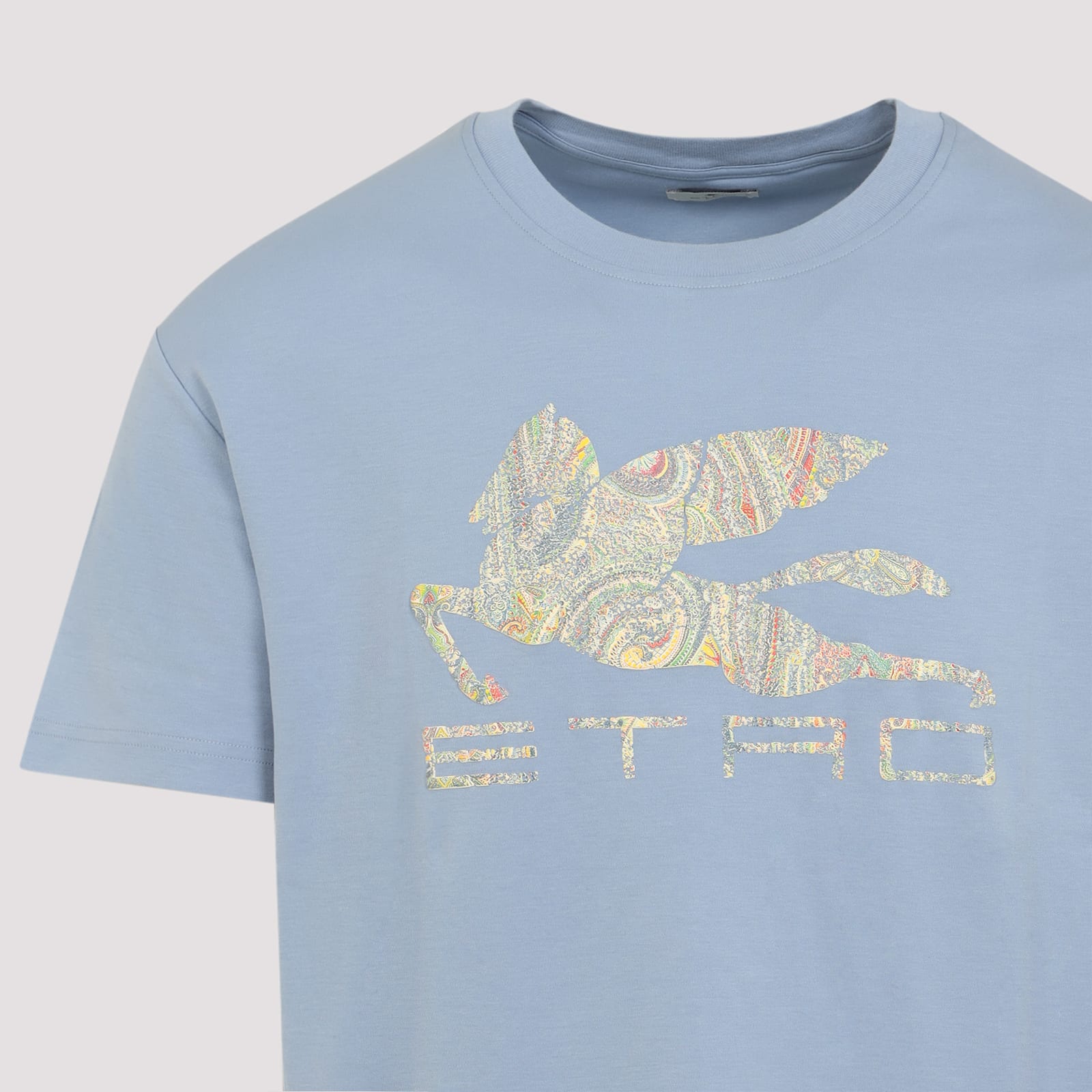 Etro Cotton T-shirt With Logo Print In Blue
