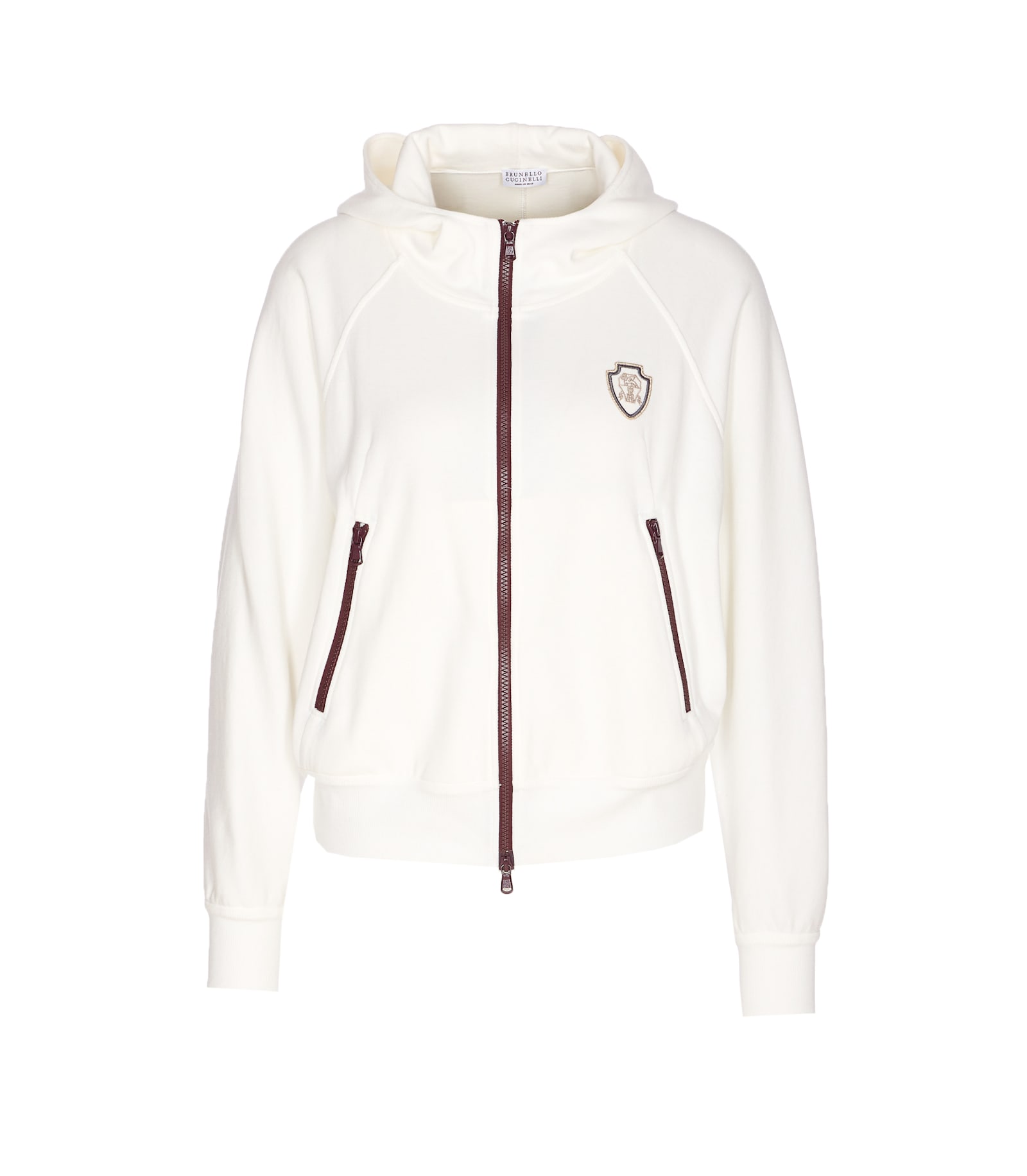 Brunello Cucinelli White Sweatshirt With Fixed Hood And Logo Patch On The Front In White
