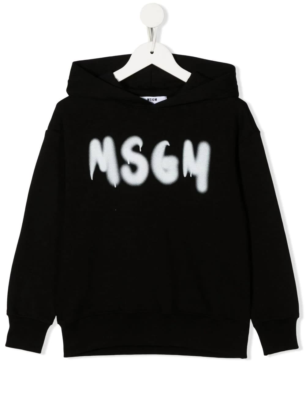MSGM Kids Black Hoodie With Graffiti Logo