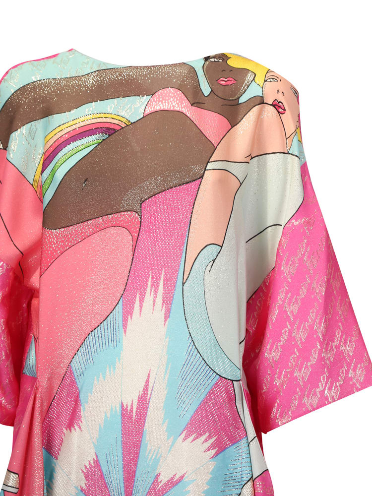 Shop Fendi Bikini Girls Silk Dress In Multicolor