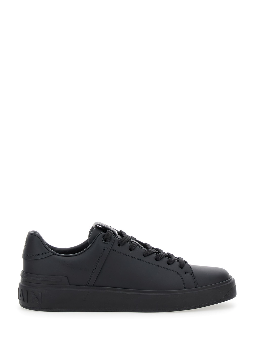 Shop Balmain Black Low Top Sneakers With Logo In Leather Man