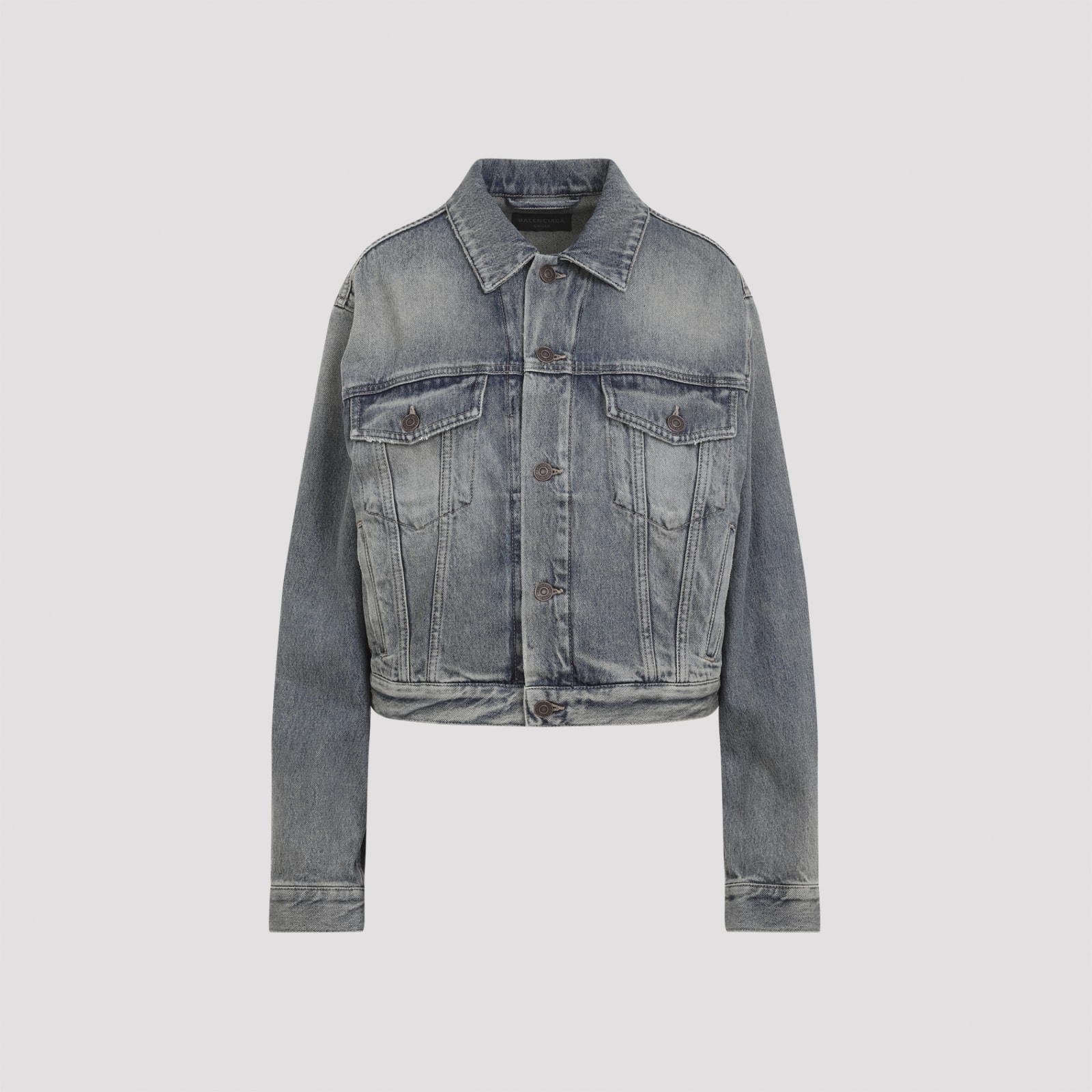 Balenciaga Rhinestone Logo Denim Jacket In Blue Rust