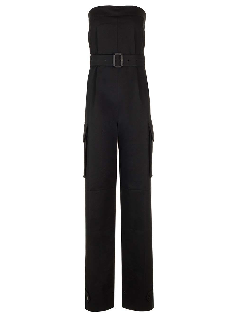 Saint Laurent Cassandre Strapless Jumpsuit In Black