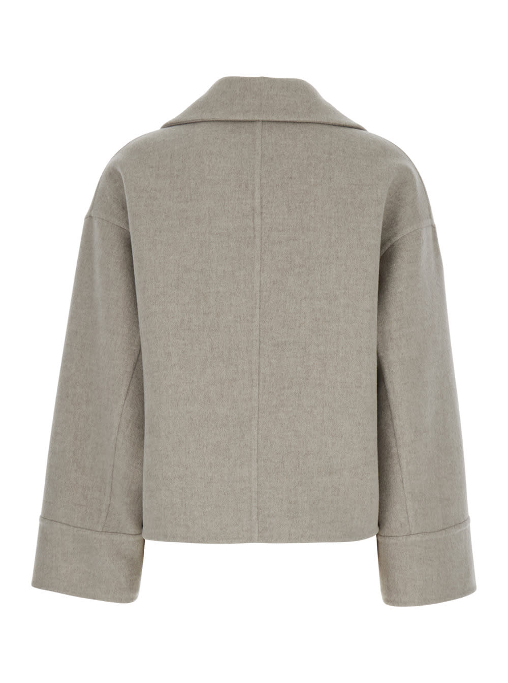 BRUNELLO CUCINELLI BEIGE DOUBLEBREASTED SHORT COAT WITH WIDE REVERS IN WOOL AND CASHMERE WOMAN 