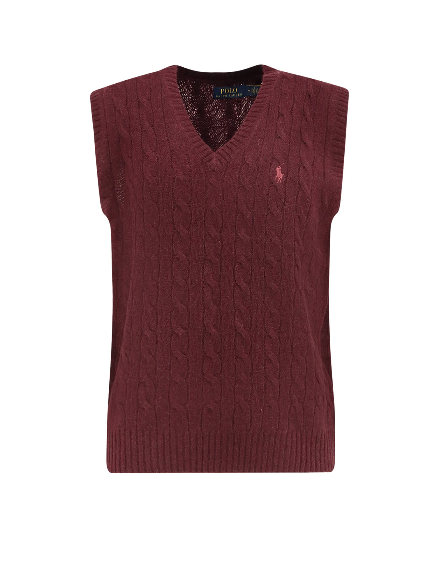 Polo Ralph Lauren Bordeaux Sleeveless Vest With V Neck And Pony Embroidery On The Front In Wool And Cashmere Man In Burgundy