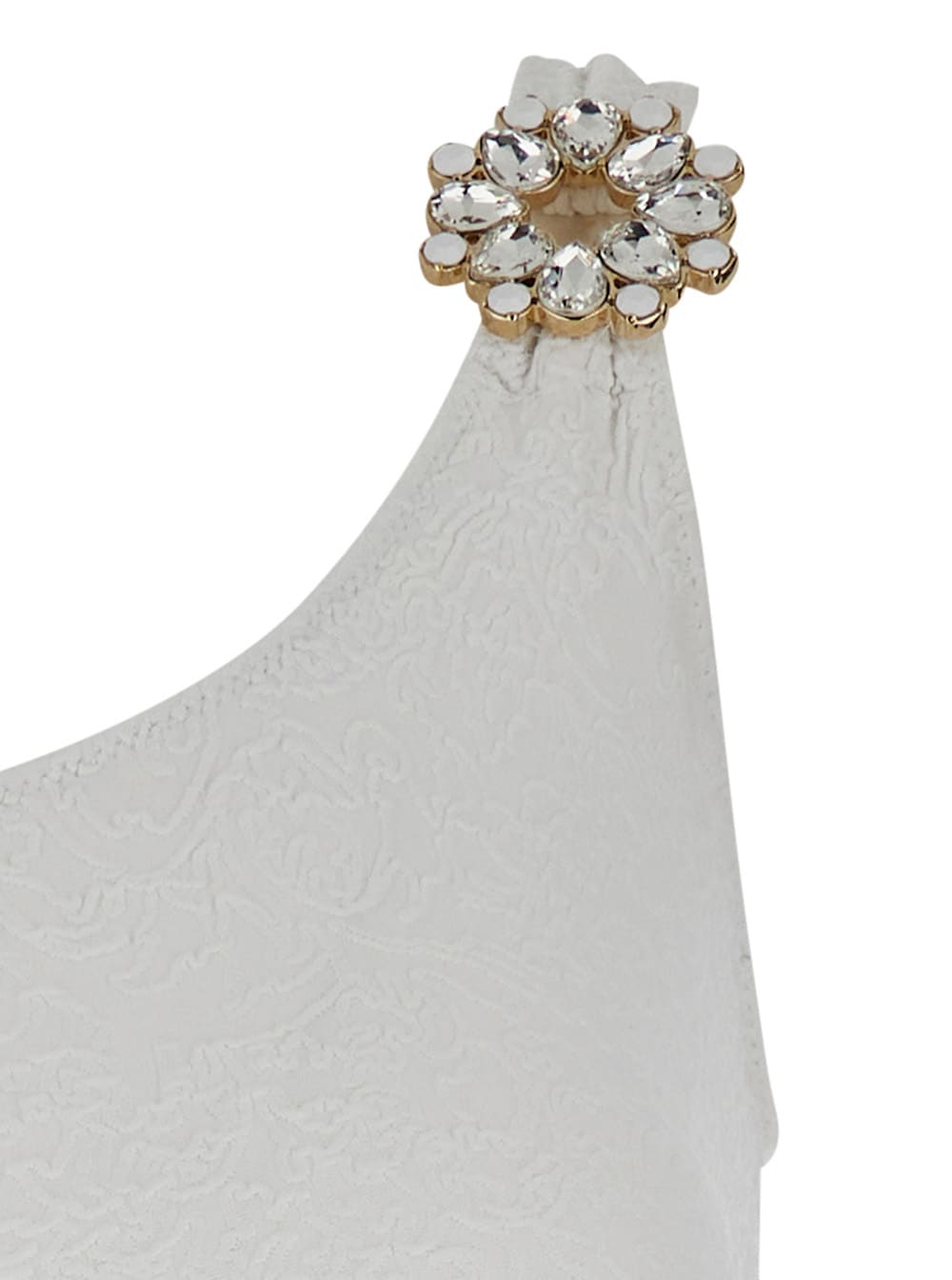 Anjuna White One-shoulder One-piece Swimsuit With Rhinestone Brooch Detail In Tech Fabric Woman In White