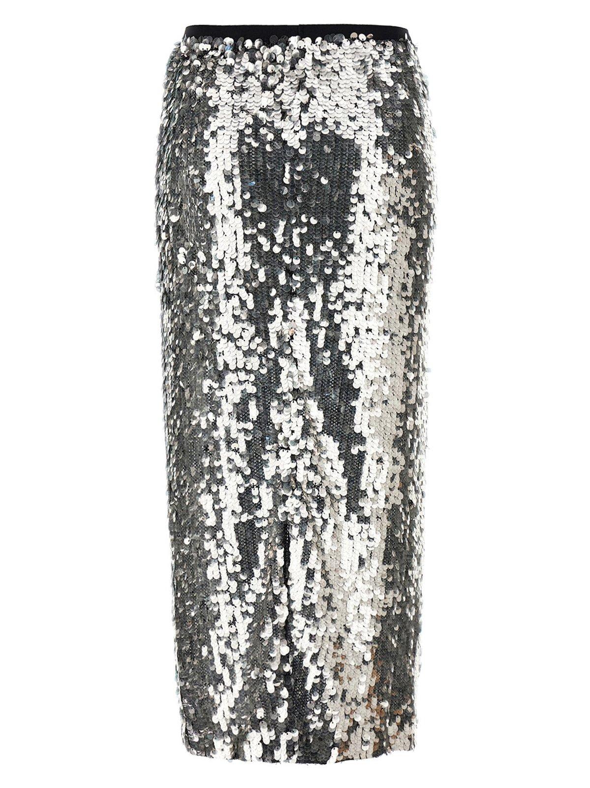 Shop Pinko Sequinned Mesh Pencil Skirt In Z7z