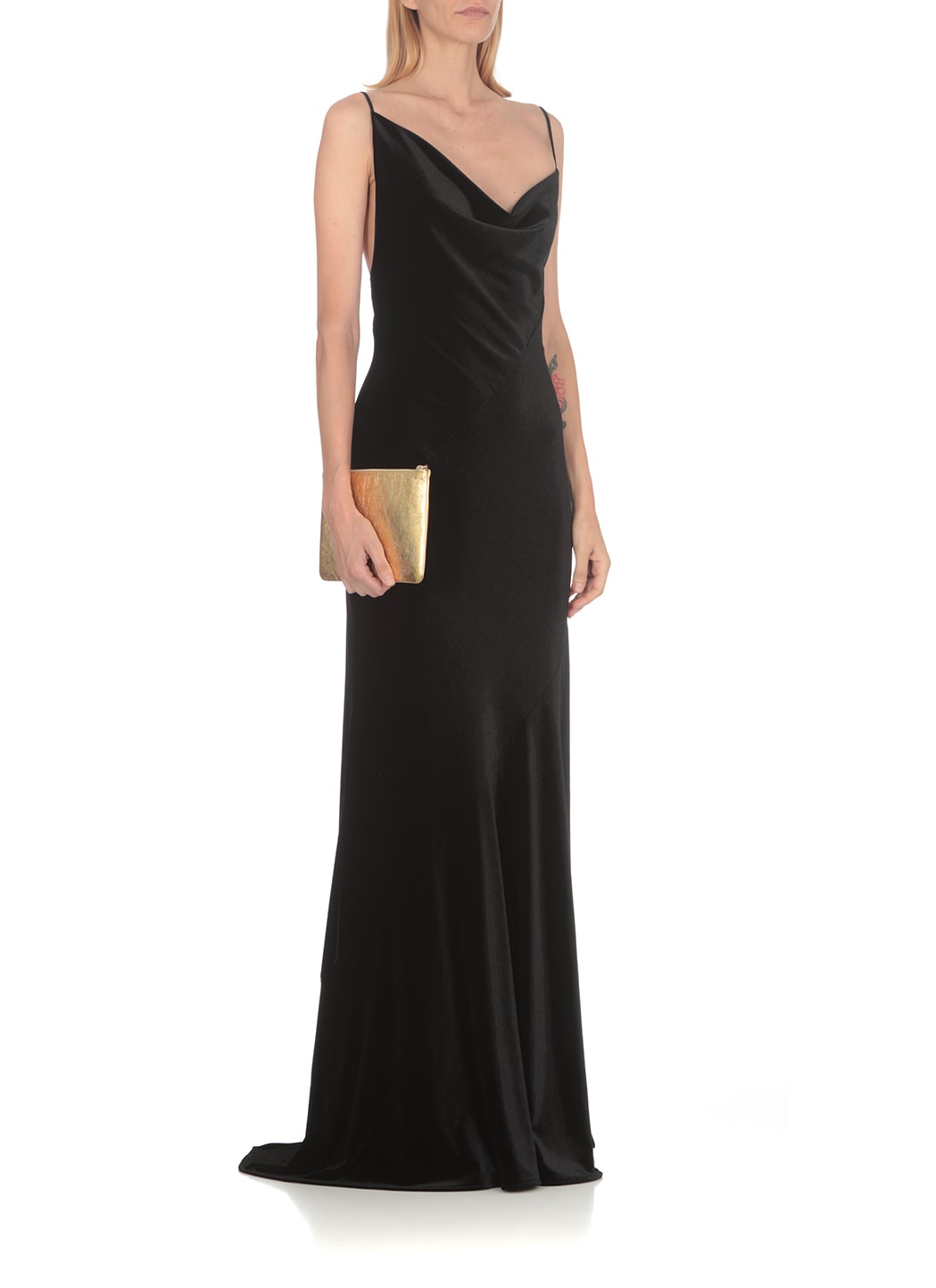 Philosophy Di Lorenzo Serafini Cowl-neck Velvet Long Dress In Black