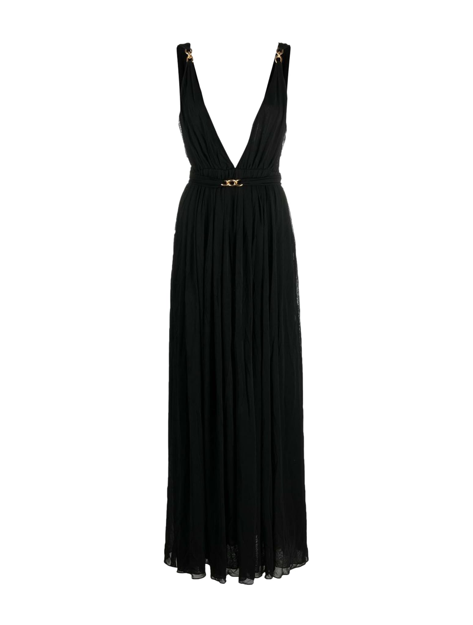 Saint Laurent Chaink-link Detail V-neck Gown In Noir