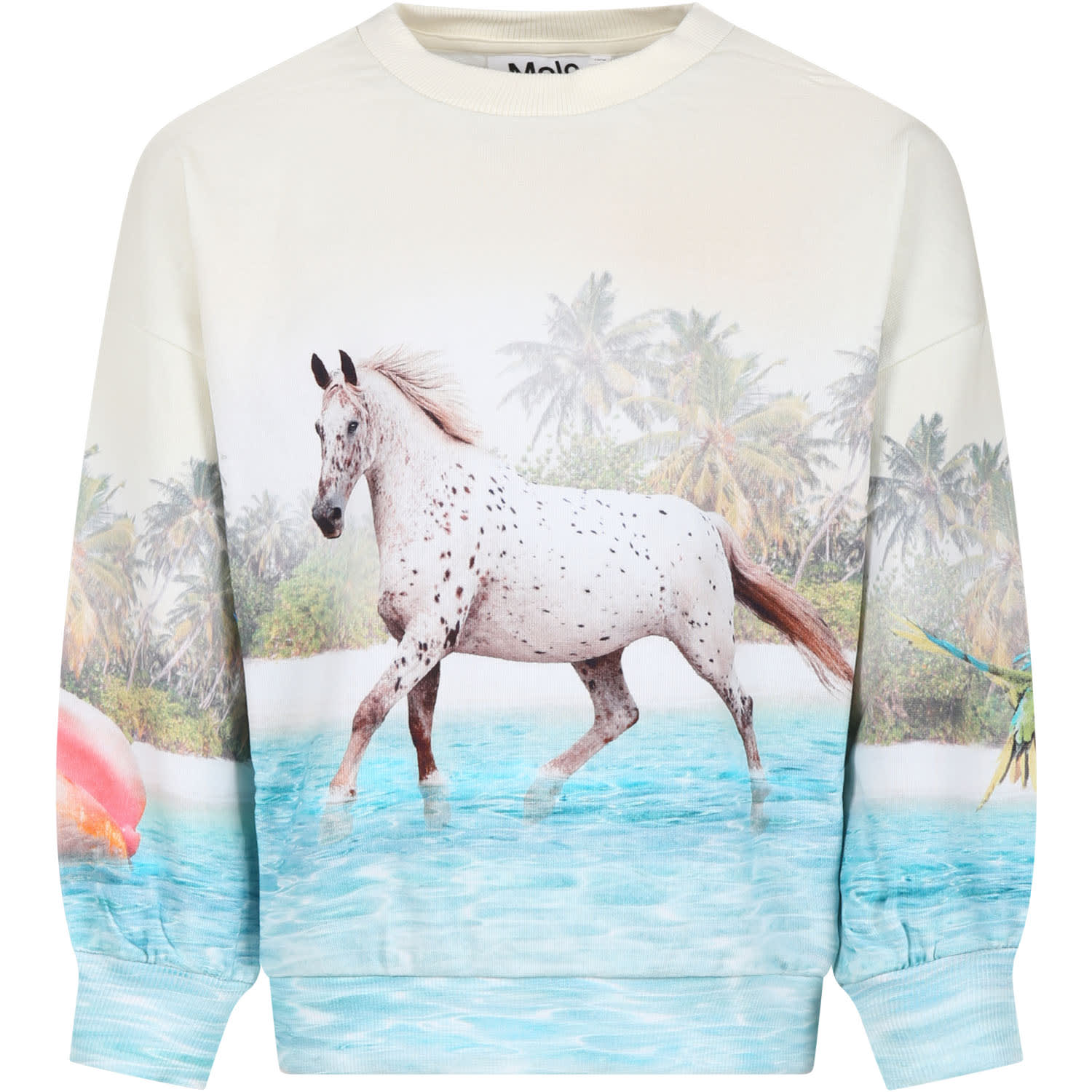 Molo Kids' Ivory Sweatshirt For Girl With Horses Print